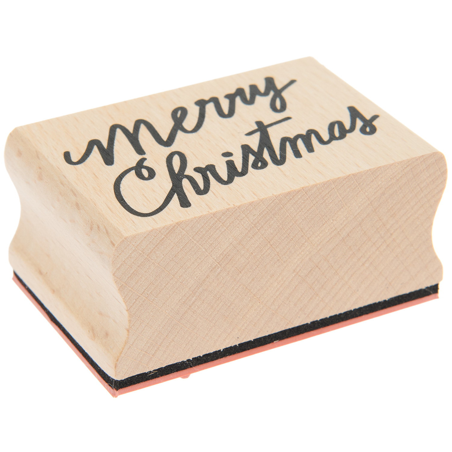 Paper Poetry Stempel mit "Merry Christmas" Schriftzug, Holzblock, 60x40mm, von Rico Design.