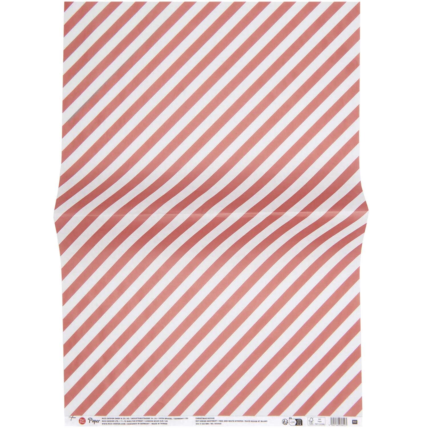 Paper Poetry Paper Patch Papier mit rot-weißen Streifen, 30x42cm, von Rico Design. Ideal für kreative Projekte.