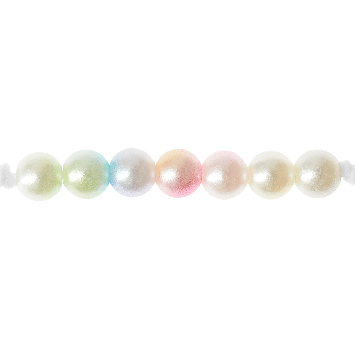Itoshii Kunststoffperlen Rainbow Pearl Mix, Ø6mm, 80 Stück, in sanften Pastelltönen aufgereiht. Ideal für kreative Schmuckprojekte.