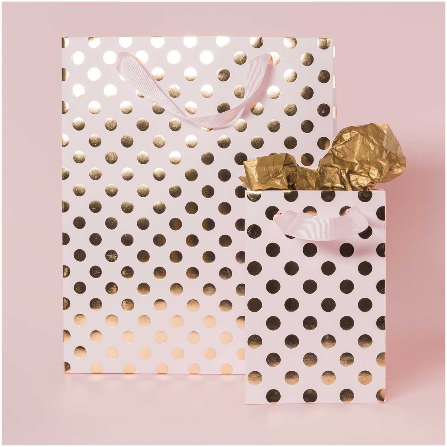 Geschenktüte rosa Punkte gold 26x32x12cm von Rico Design