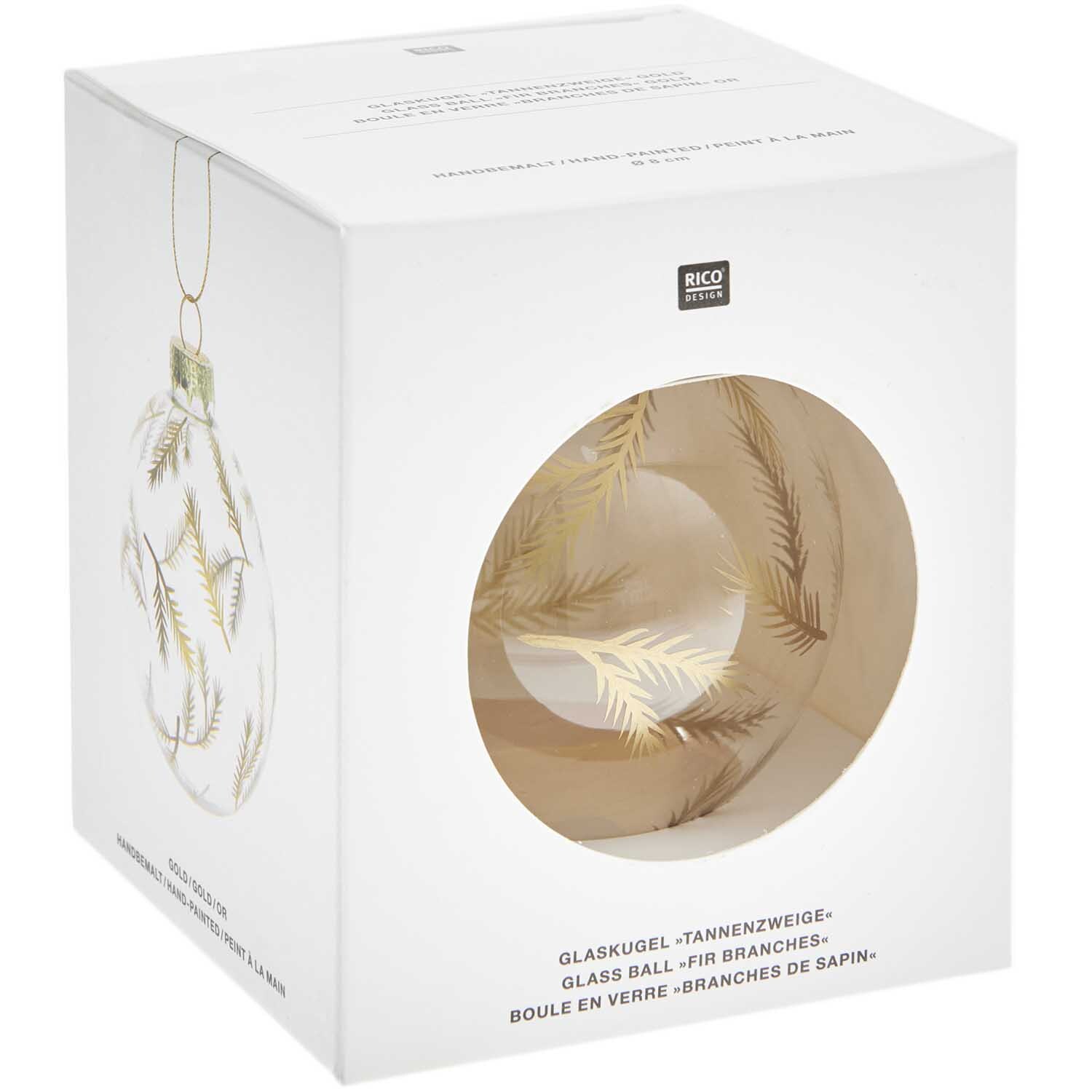 Glaskugel Baumschmuck mit Tannenzweigen gold Ø 8cm von Rico Design
