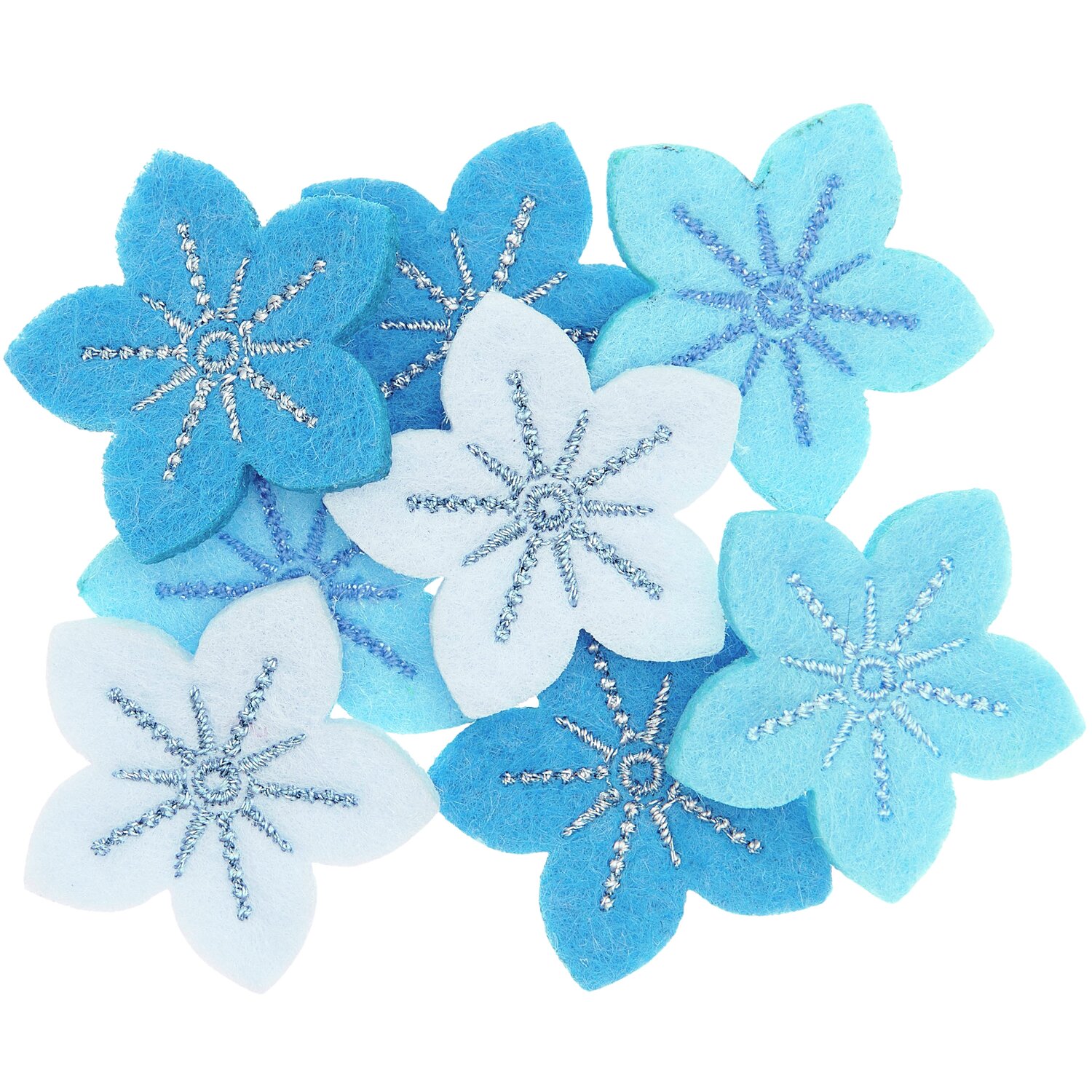 Filzstreu Vergiss-mein-nicht Blau, 8 Stück, von Rico Design. Filzblumen in verschiedenen Blautönen.
