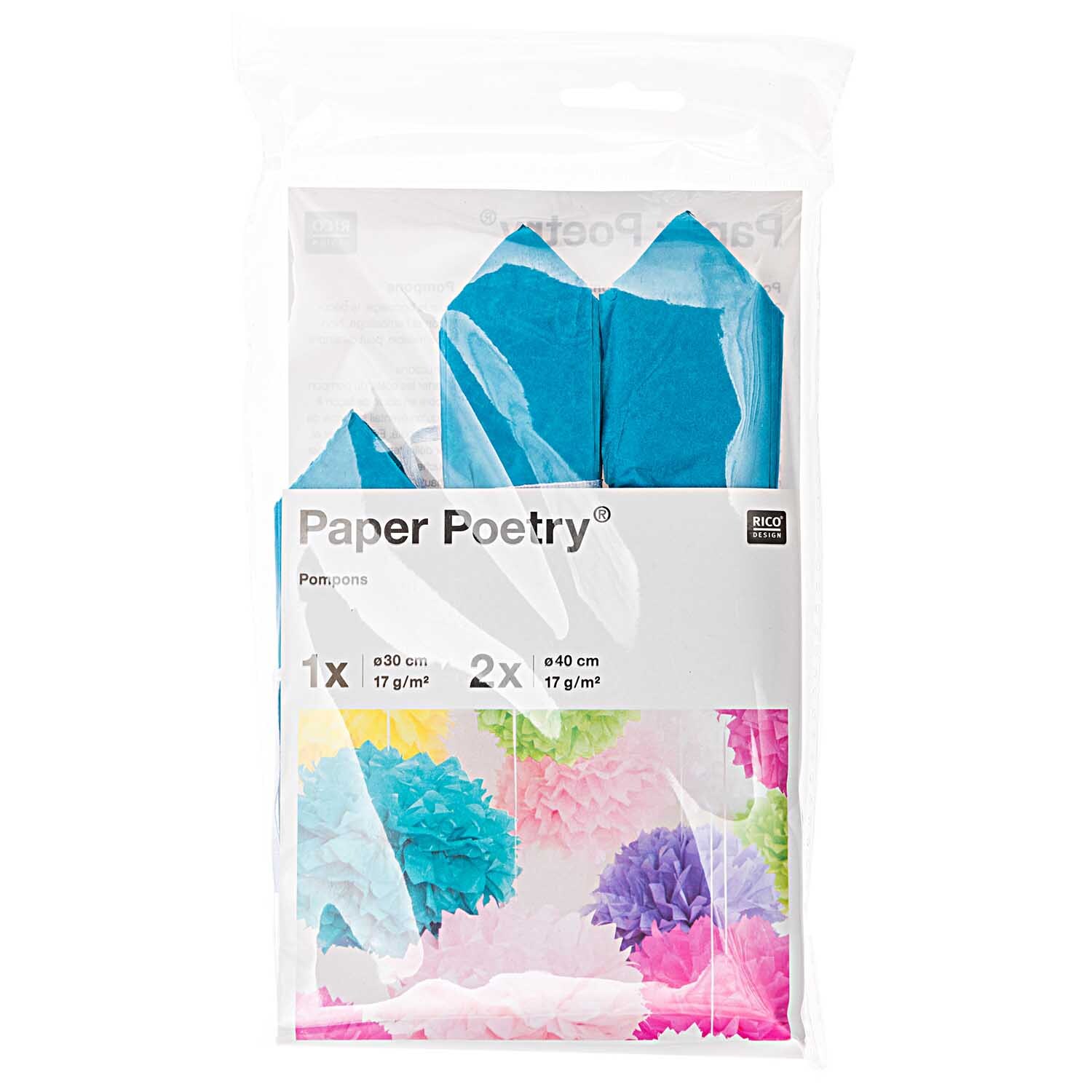 Seidenpapier Pompons 17g/m² 3 Stück Farbe Petrol von Rico Design Seidenpapier Pompons in Petrol von Rico Design, 3 Stück, ideal für kreative Dekorationen.