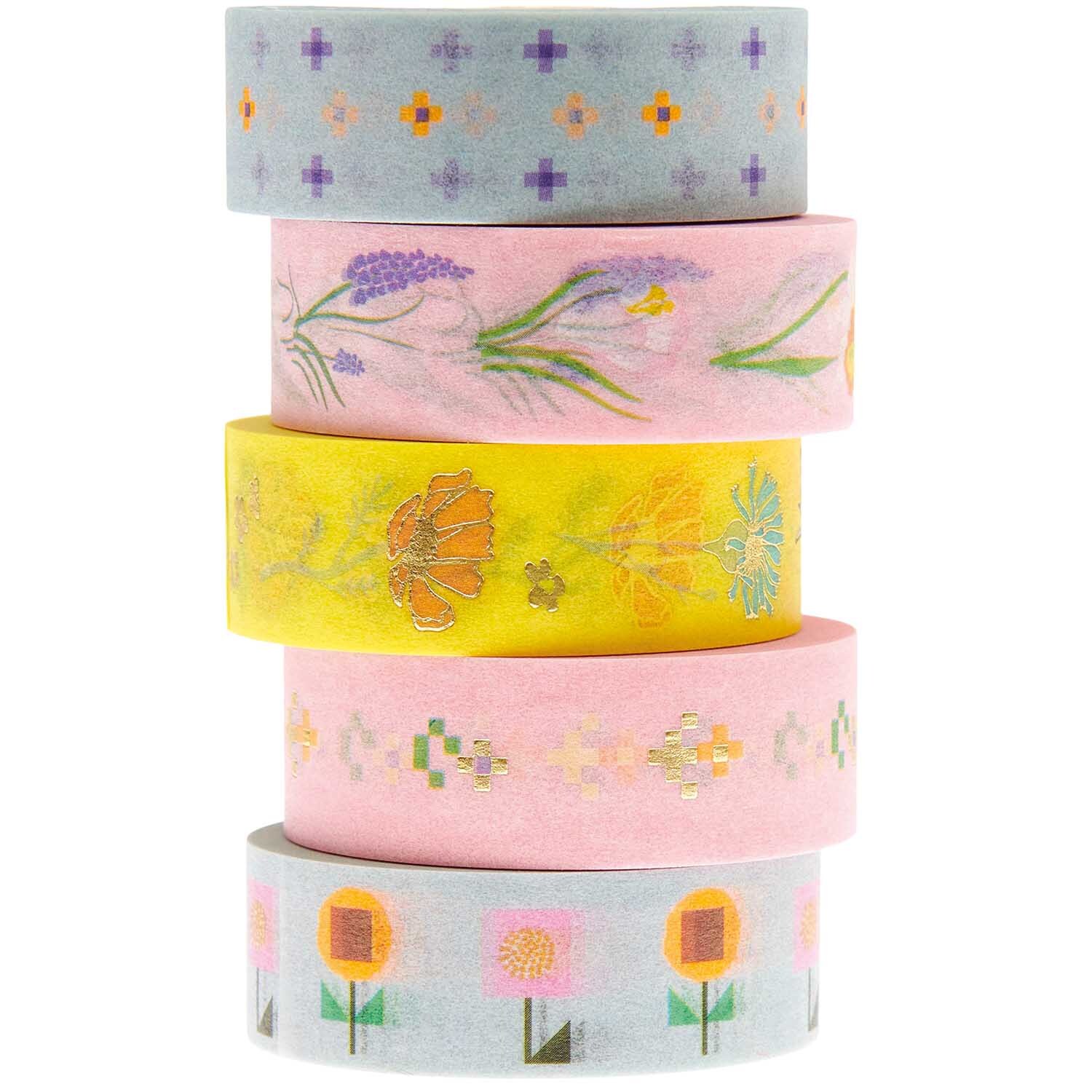 Paper Poetry Tape Set Futschikato Blumen: Fünf bunte Washi-Tapes mit floralen Mustern von Rico Design.