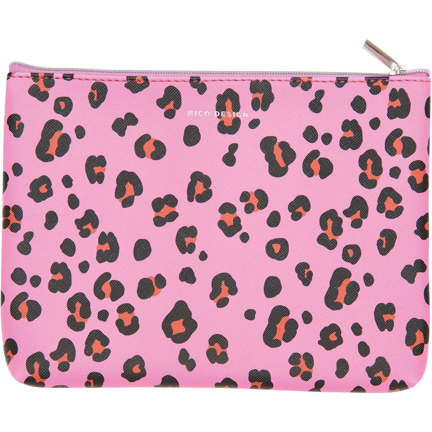 Etui Acid Leo pink-neonrot von Rico Design mit Leopardenmuster, ideal für stilvolle Aufbewahrung.