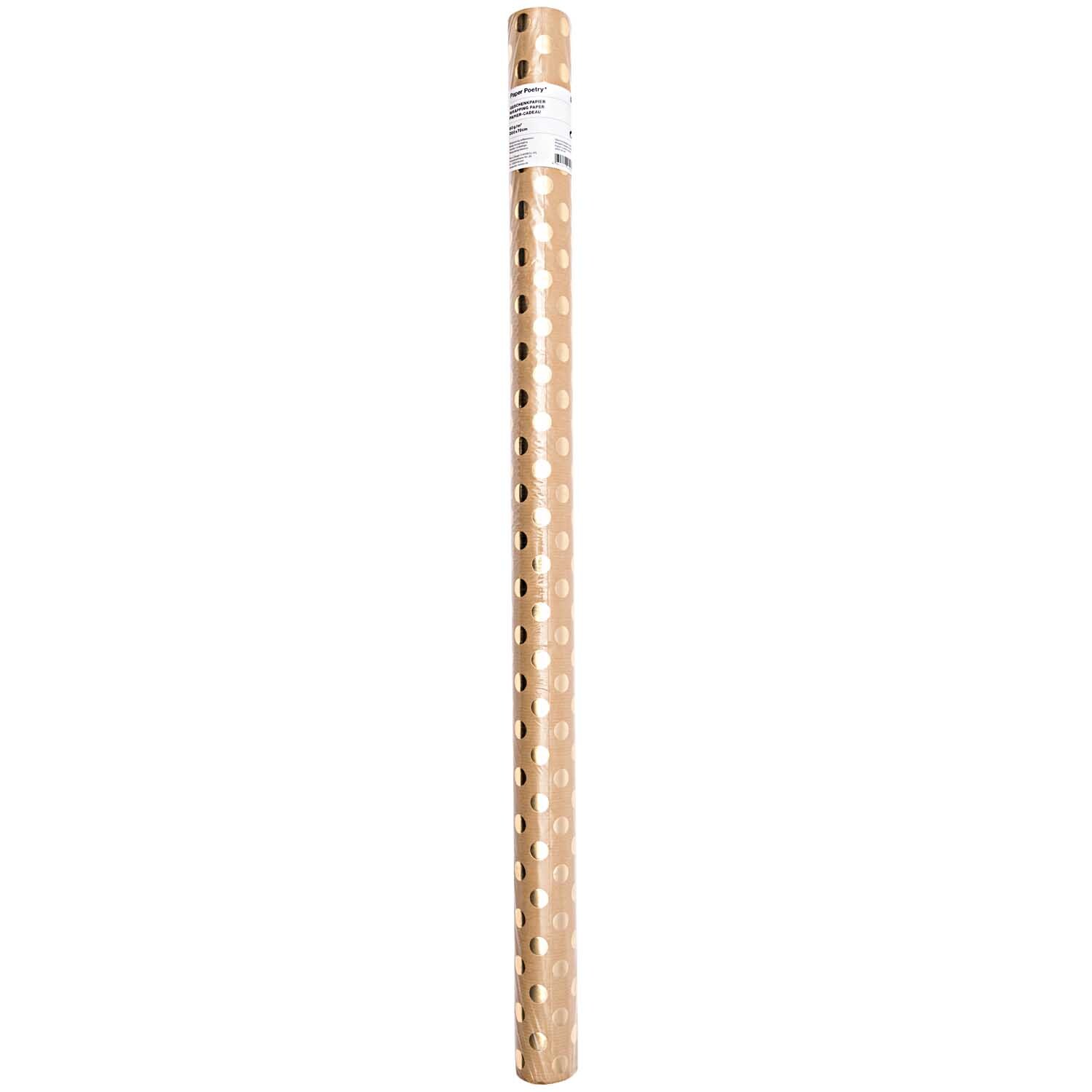 Paper Poetry Geschenkpapier Punkte natur-gold 70cm 2m Hot Foil von Rico Design Paper Poetry Geschenkpapier mit goldenen Punkten auf braunem Hintergrund, Rolle von Rico Design.