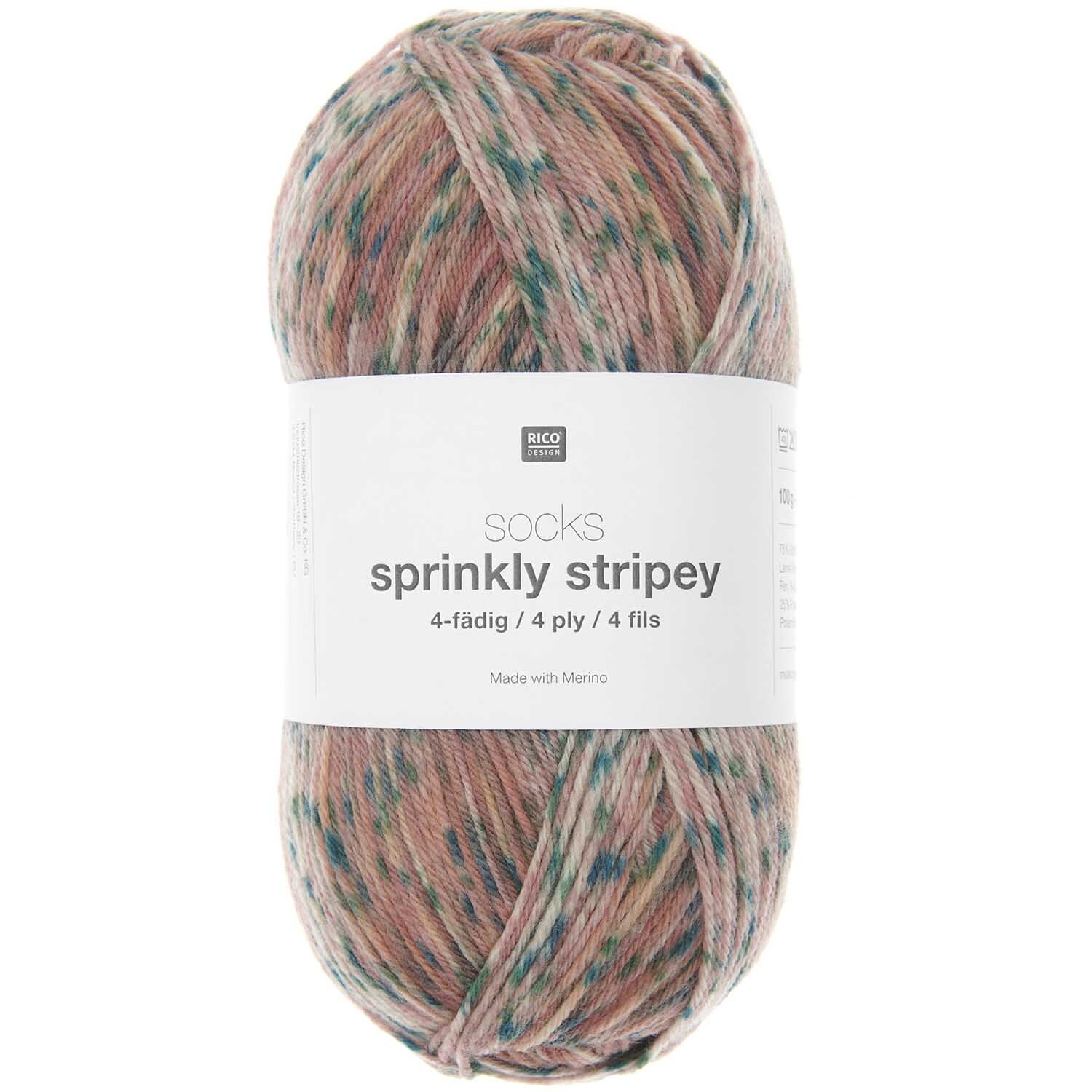 Socks Sprinkly Striply 4-fädig 100g 400m Farbe Rose von Rico Design Socks Sprinkly Striply 4-fädig Strickset Fingerhandschuhe in Rosa von Rico Design, 100g Garnknäuel.