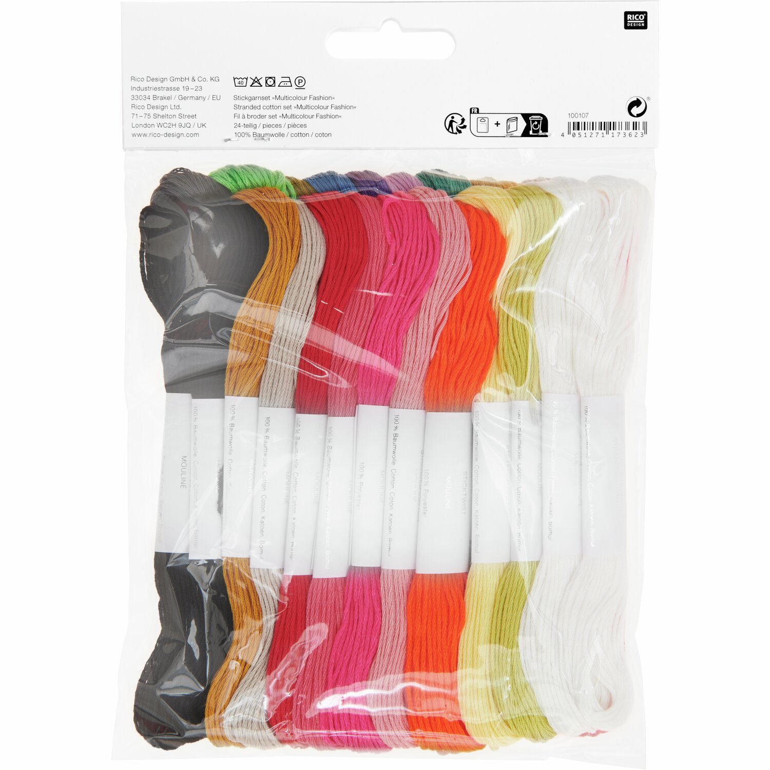 Set de fils à broder Multicolour Fashion 24 pièces 24-teilig from Rico Design Stickgarn Set Multicolour Fashion, 24-teilig, von Rico Design. Verschiedene bunte Fäden in einer Verpackung.