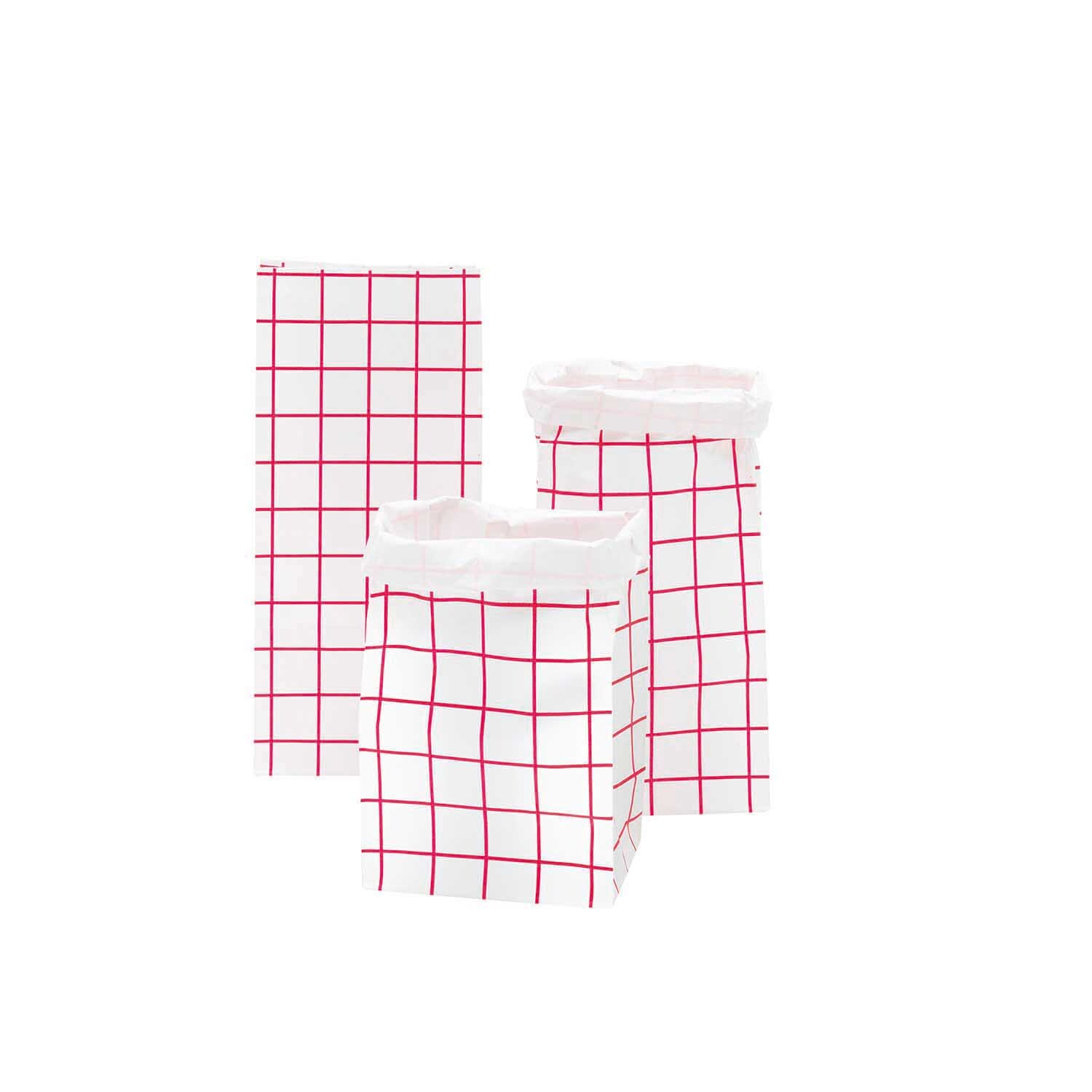 Paper Poetry Maxi-Blockbodenbeutel S Karo, pink-weiß kariert, 41x18x12cm, 3 Stück von Rico Design.