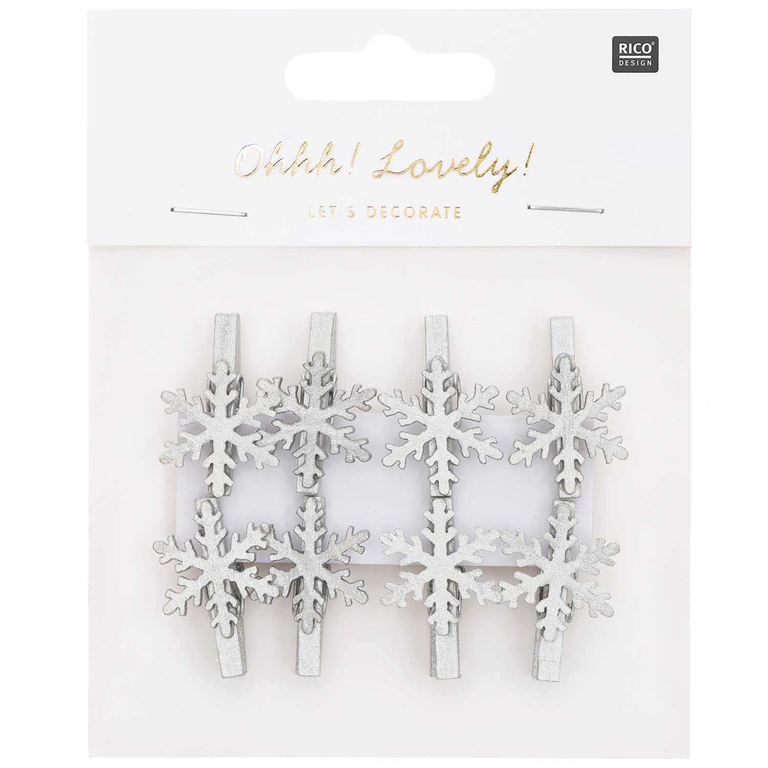 Dekoklammern Schneeflocke silber 3cm 8 Stück von Rico Design