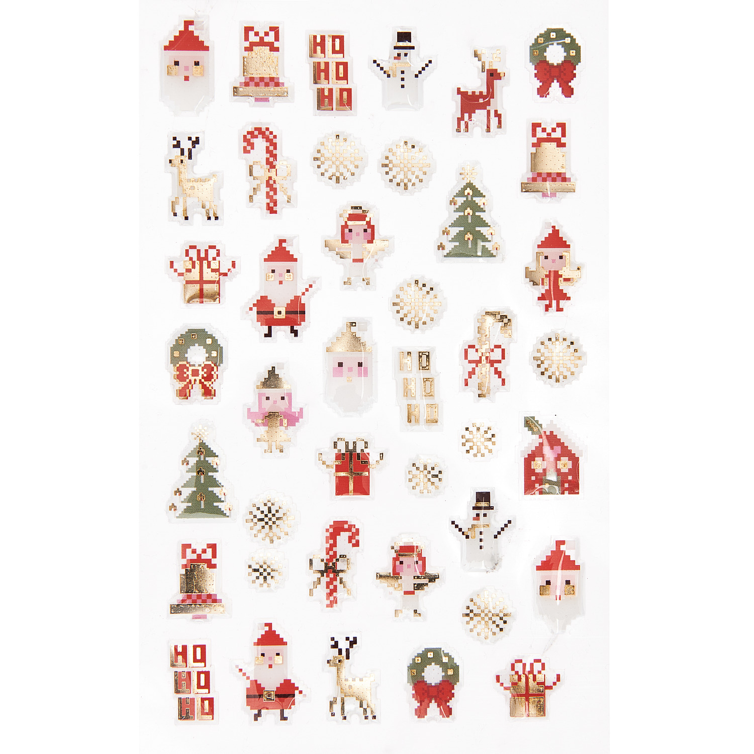 Paper Poetry Gelsticker Weihnachtsfiguren Pixel: Bunte Weihnachtsmotive im Pixelstil auf einem Blatt, ideal für kreative Dekorationen.