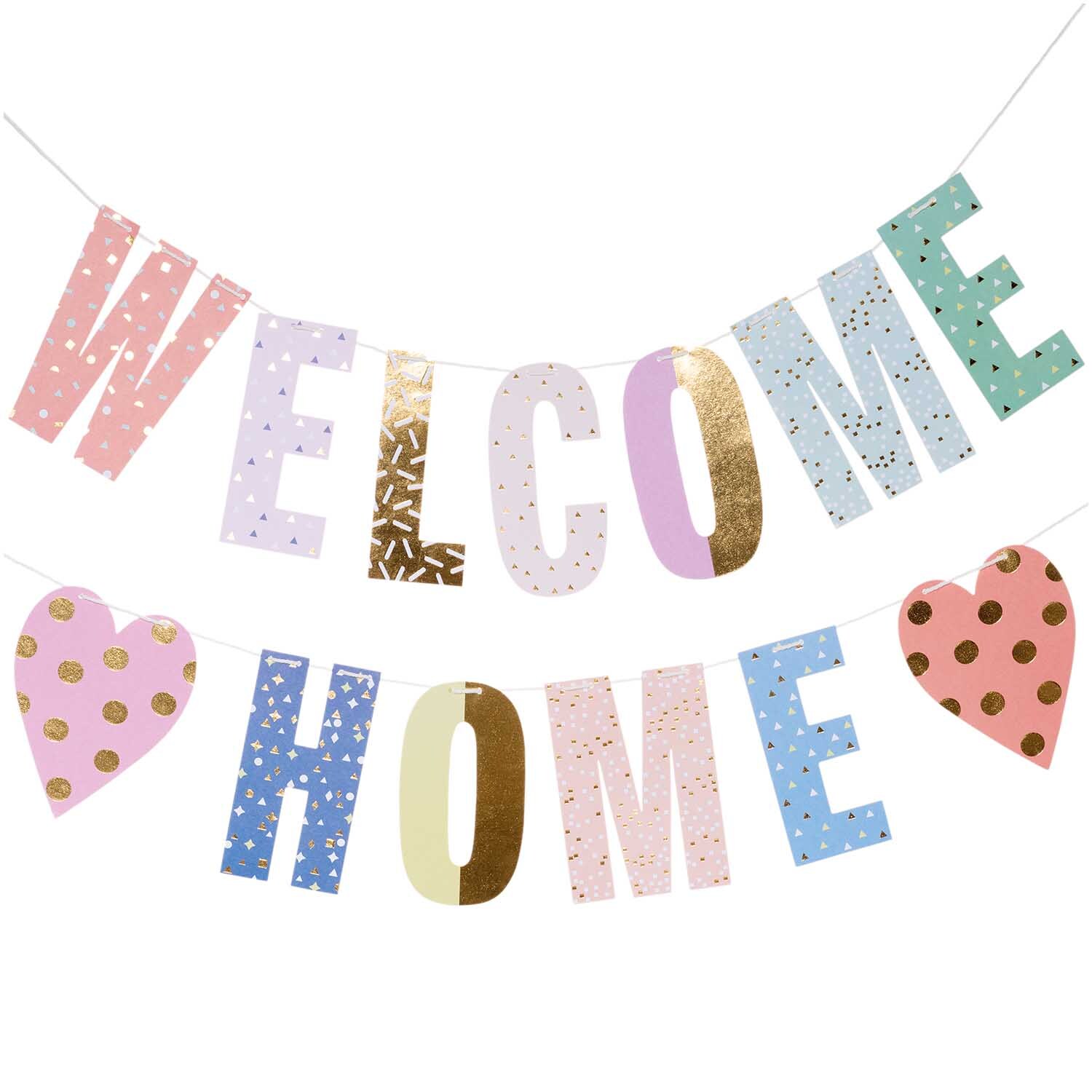 Paper Poetry Girlande Welcome Home 3m mit bunten Buchstaben und Herzmotiven von Rico Design. Ideal für festliche Dekorationen.