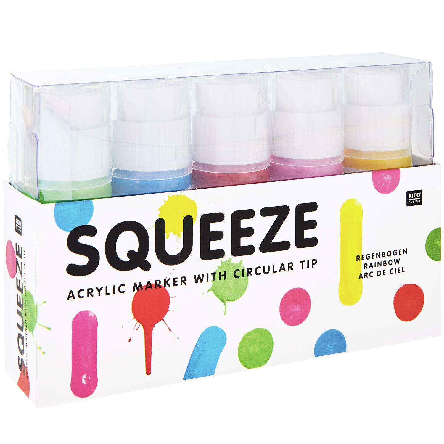 Squeeze Acrylic Marker Set Basic Rainbow  5x60ml von Rico Design