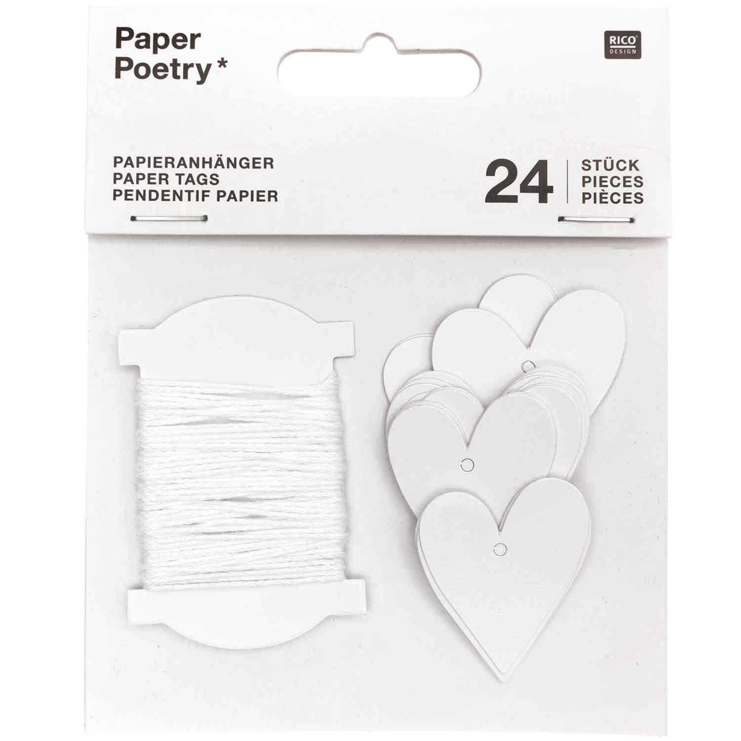 Paper Poetry Papieranhänger Herzen weiß 3x3,5cm 24 Stück von Rico Design