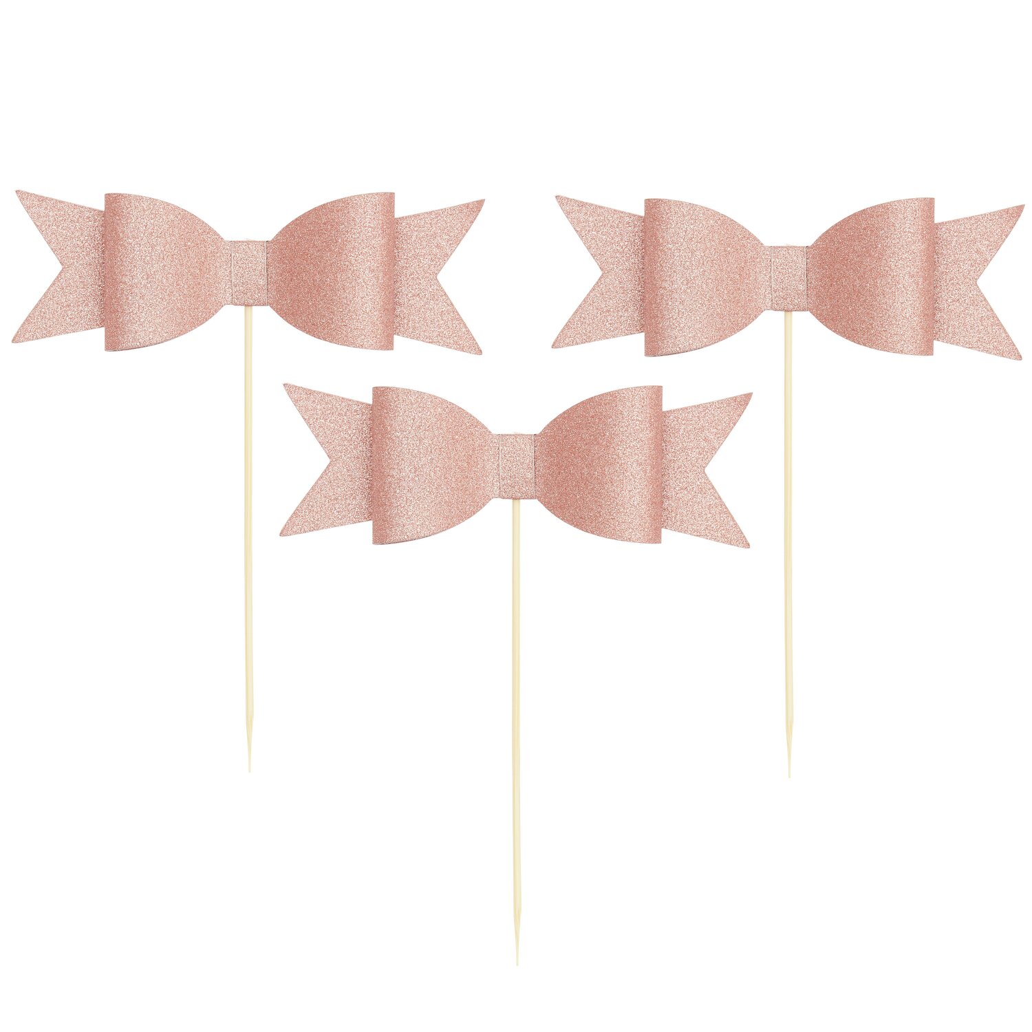 Picker Schleife Roségold von Rico Design: Drei roségoldene Schleifen auf Stäbchen, ideal für Dekorationen. Größe 10,5x13,5cm, 6 Stück.