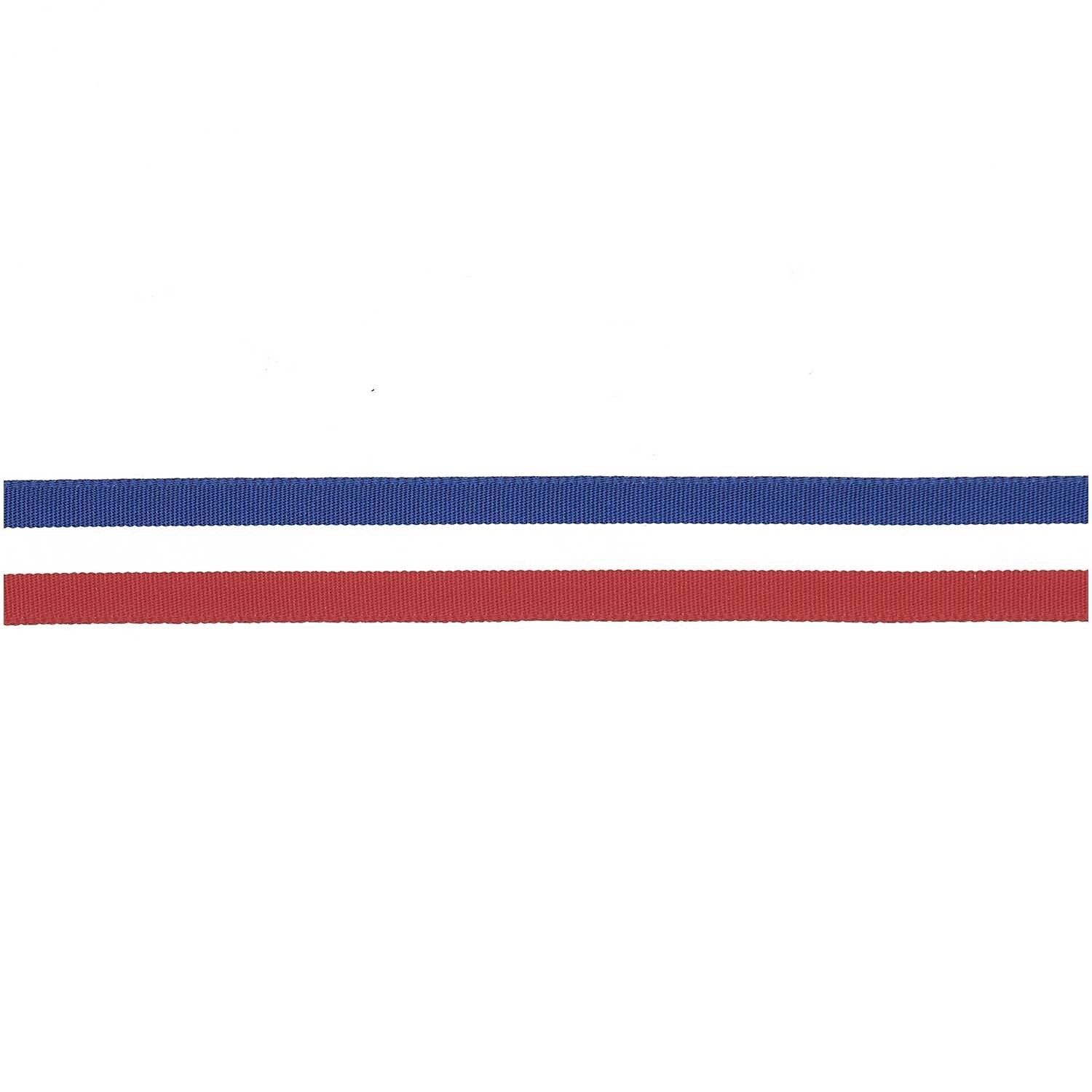 Webband Multi Streifen Blau/Weiß/Rot, 20mmx3m. Zwei Streifen in Blau und Rot auf weißem Hintergrund. Ideal für kreative Projekte.