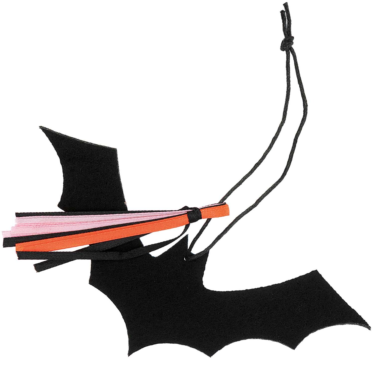Filzhänger Fledermaus in Schwarz von Rico Design, dekorativer Anhänger mit bunten Bändern.