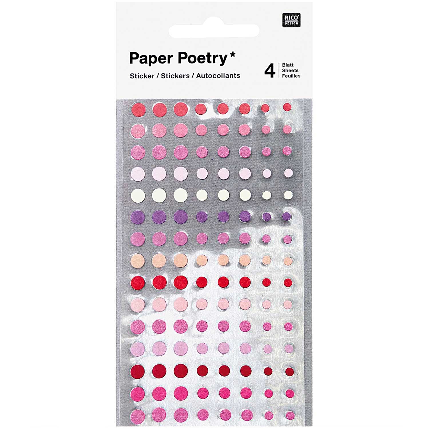 Paper Poetry Sticker Kreise 480 Stück: Mehrfarbige Kreise von Rico Design auf einem Stickerbogen.