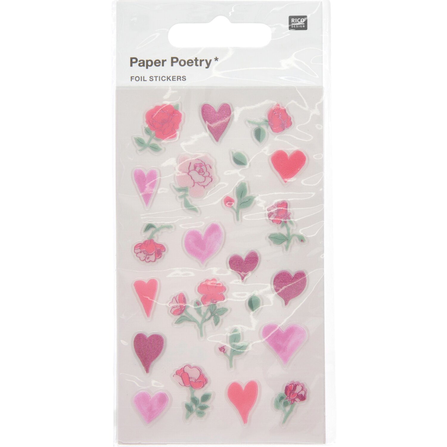 Paper Poetry Foliensticker Herzen/Blumen 4 Bögen von Rico Design
