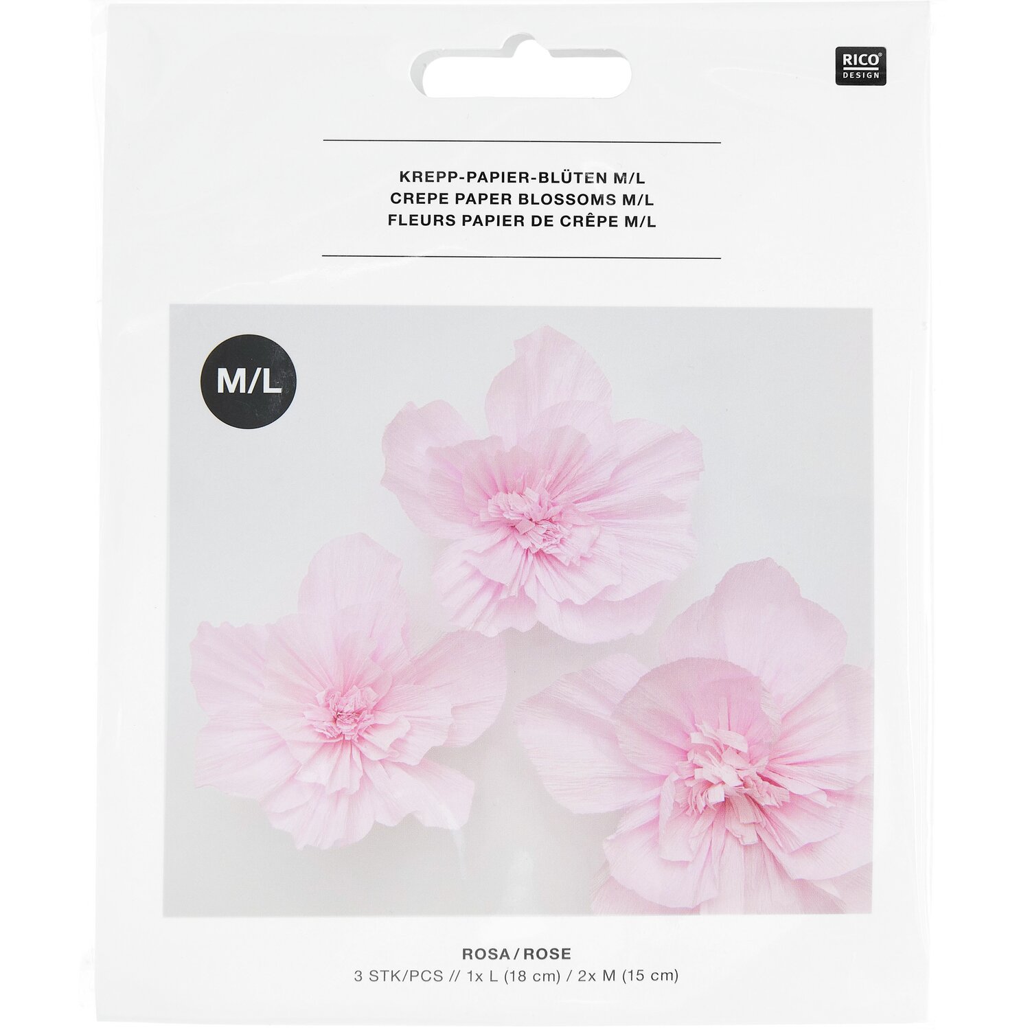 Krepppapier Blüten 3 Stück Farbe Rosa von Rico Design Krepppapier Blüten in Rosa von Rico Design, drei Stück, zeigen zarte, detailreiche Blüten.