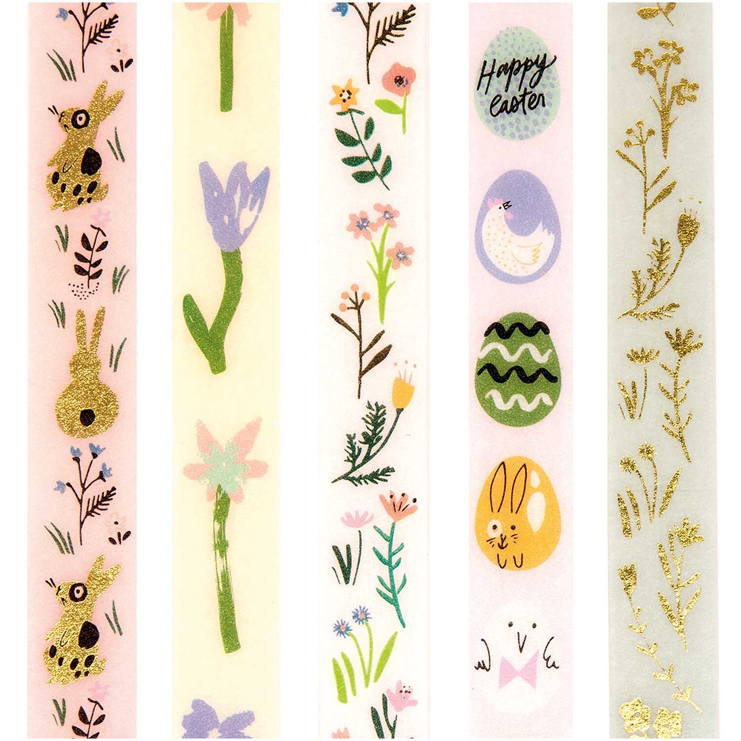 Paper Poetry Tape Set Bunny Hop 5-teilig von Rico Design Paper Poetry Tape Set Bunny Hop: Fünf dekorative Klebebänder mit Oster- und Frühlingsmotiven von Rico Design.