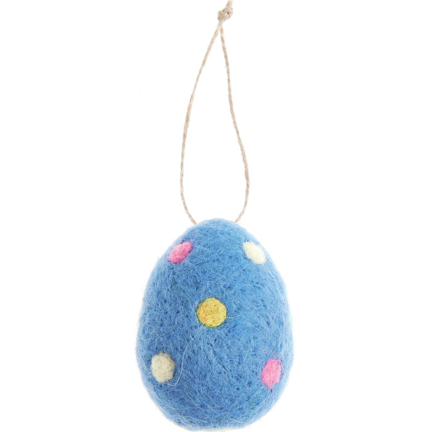 Aufhänger Filz-Ei gepunktet von Rico Design in Blau mit bunten Punkten, ideal für Osterdekorationen. Größe: Ø4,3x6cm.