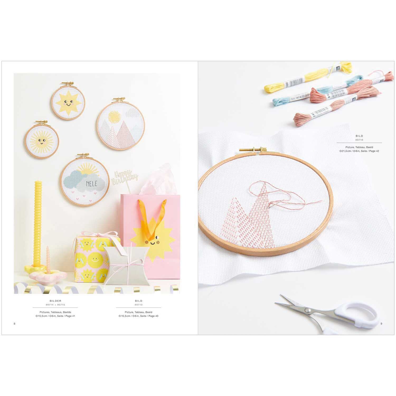 Livret de broderie Happy Baby No. 179 from Rico Design Stickbuch Happy Baby Nr. 179 zeigt fröhliche Stickmotive mit Bergen und Sonne, präsentiert von Rico Design. Ideal für kreative Babyprojekte.