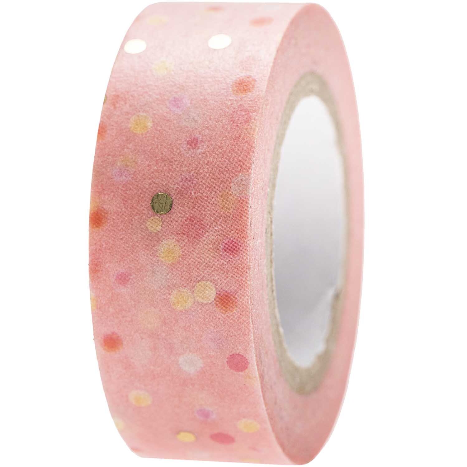 Paper Poetry Tape Crafted Nature Punkte mit bunten Punkten auf rosa Hintergrund, 1,5cm x 10m. Ideal für kreative Bastelprojekte.