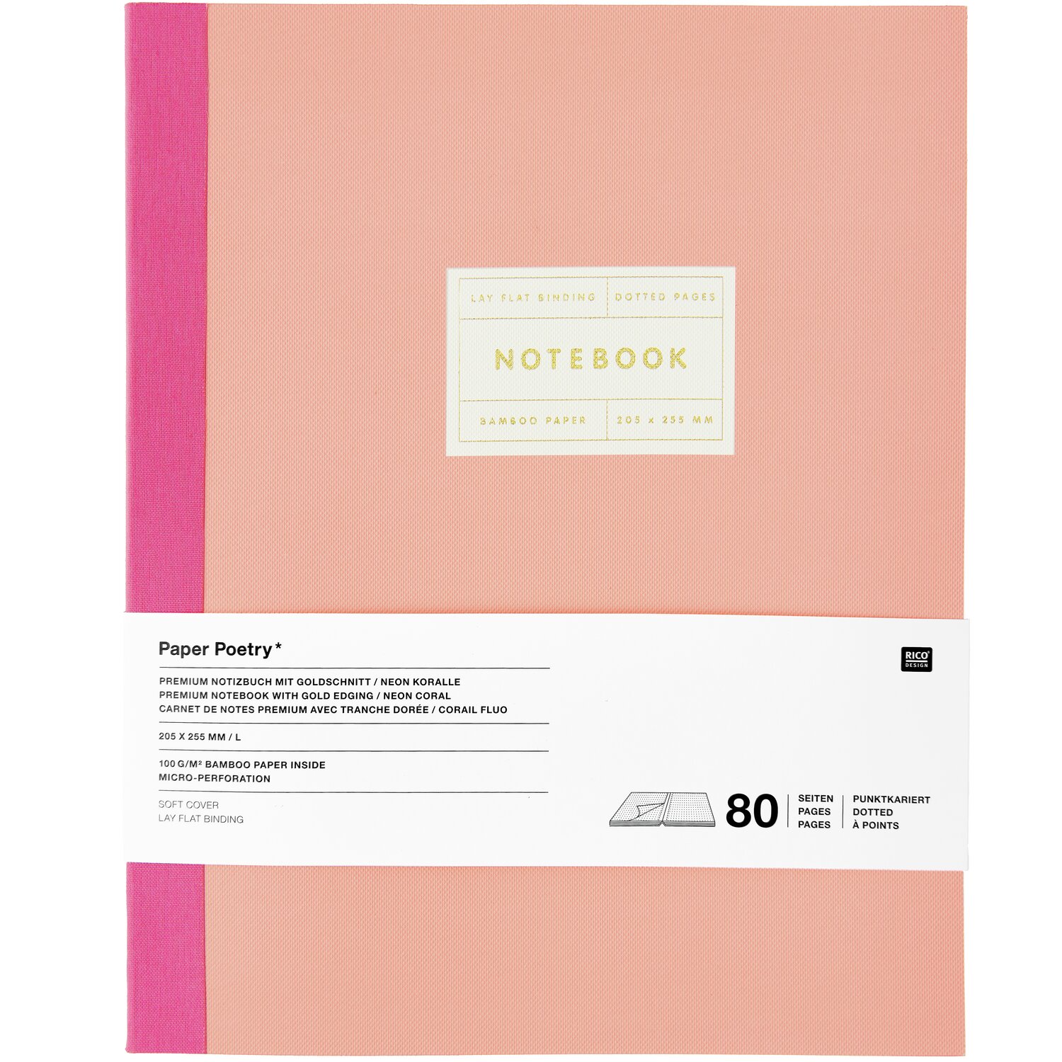 Paper Poetry Notizbuch L  Goldrand Farbe Koralle von Rico Design