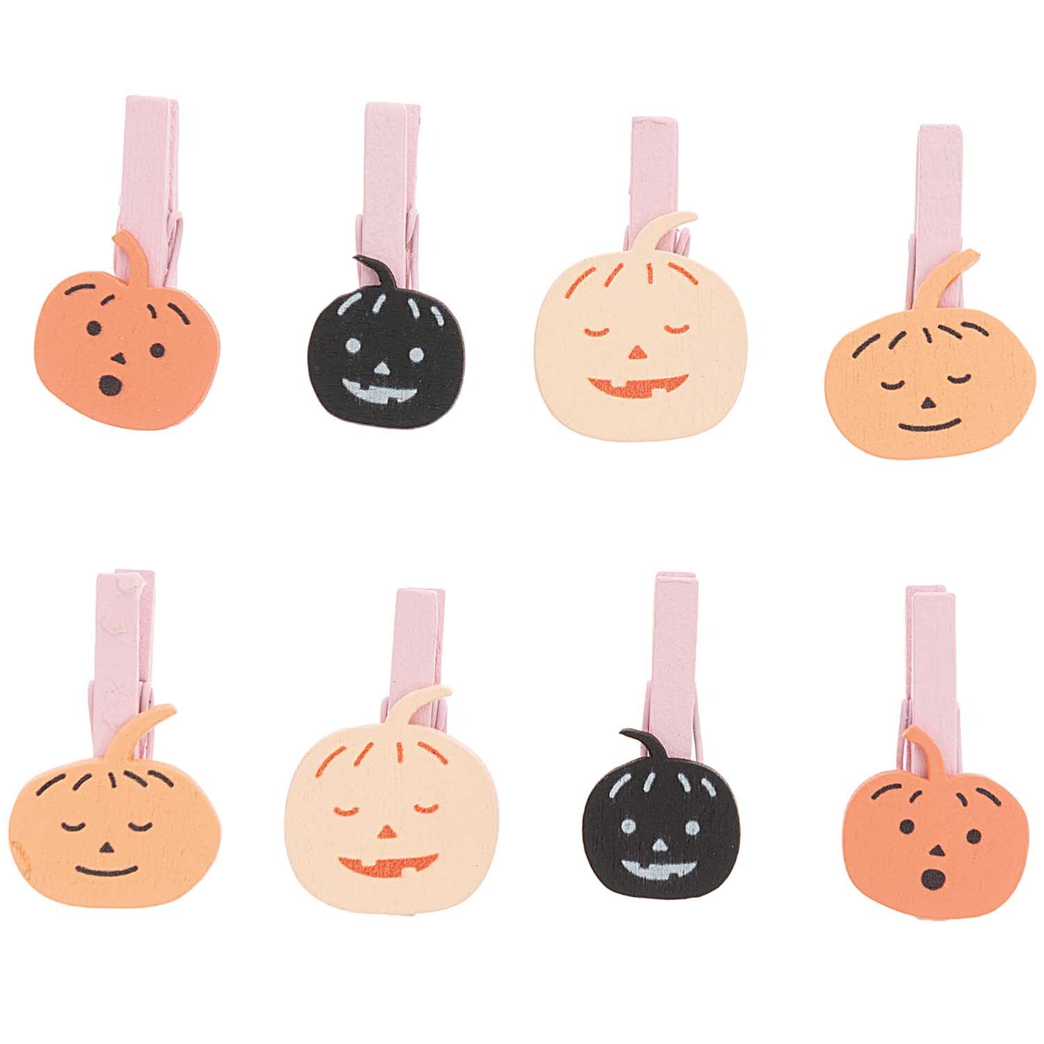 Holzclips Kürbis Mix: Acht dekorative Clips in Kürbisform, ideal für Halloween, von Rico Design.