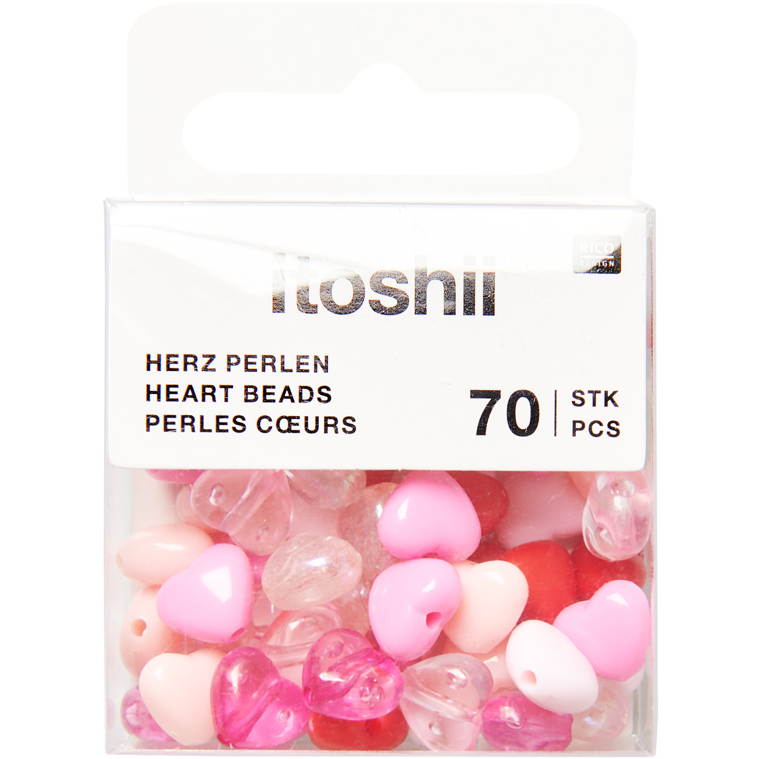 itoshii Herz Perlen Rosa/ Irisierend Mix 8x9x5 mm 70 Stück von Rico Design