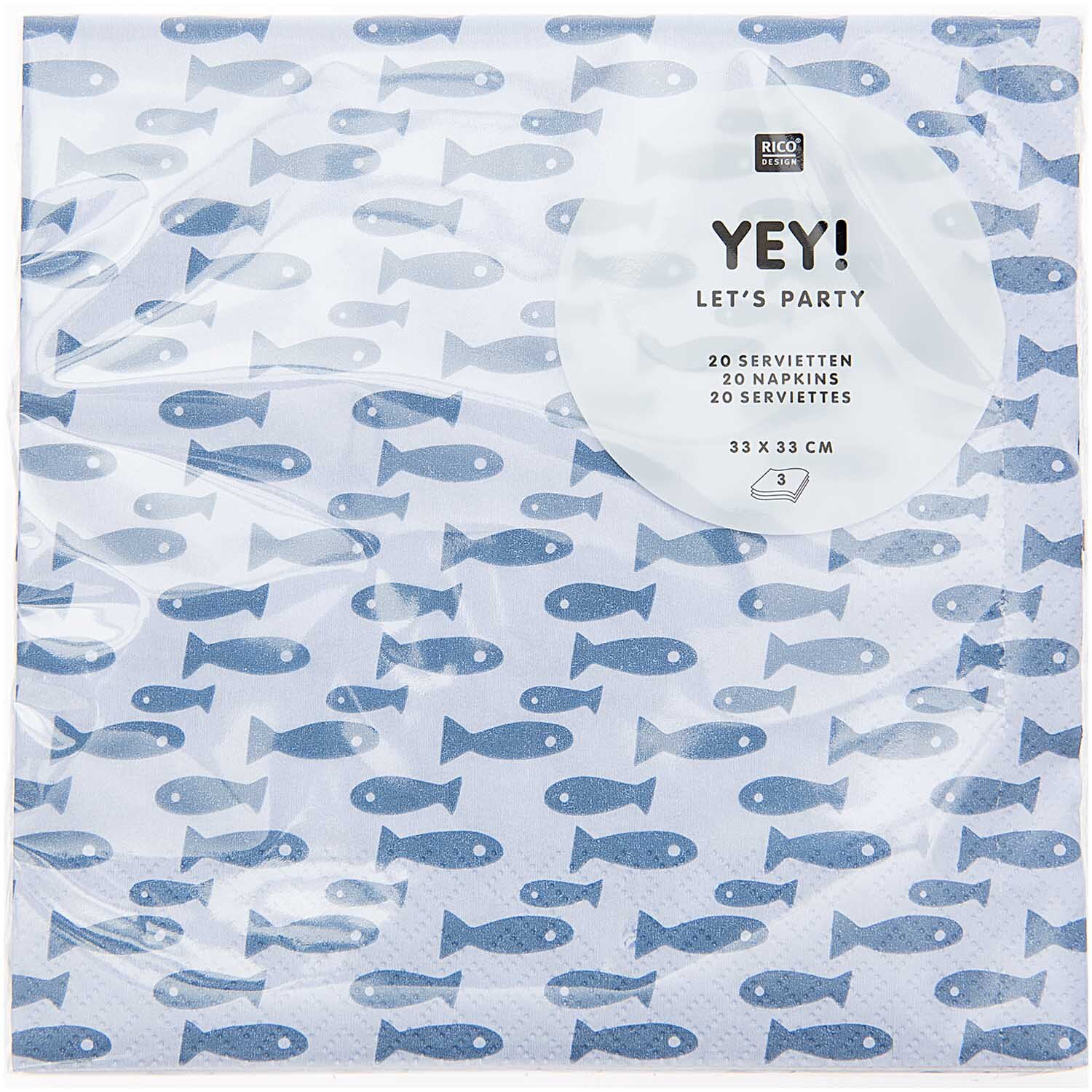 Servietten Mermaid Fische blau 33x33cm 20 Stück von Rico Design