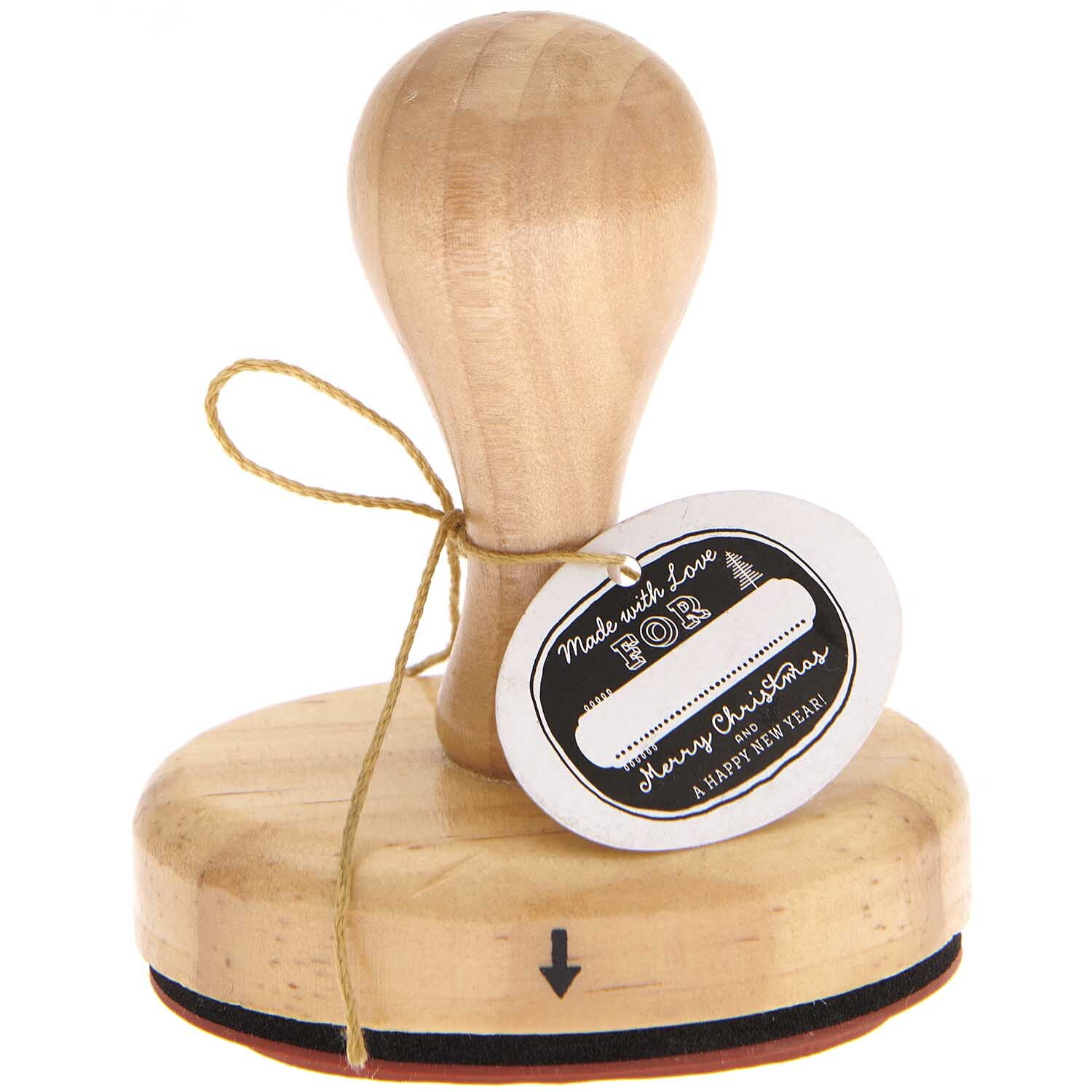Stempel Made with Love for... 5x7cm oval von Rico Design aus Holz mit rundem Griff und dekorativem Etikett.