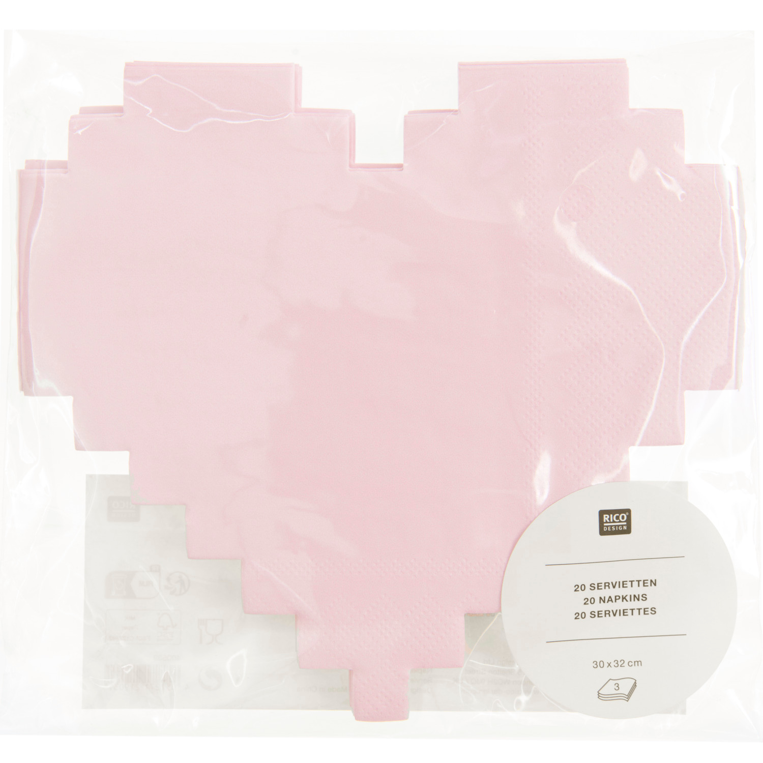 Servietten Pixel-Herz Rosa 33x30,4cm 20 Stück von Rico Design