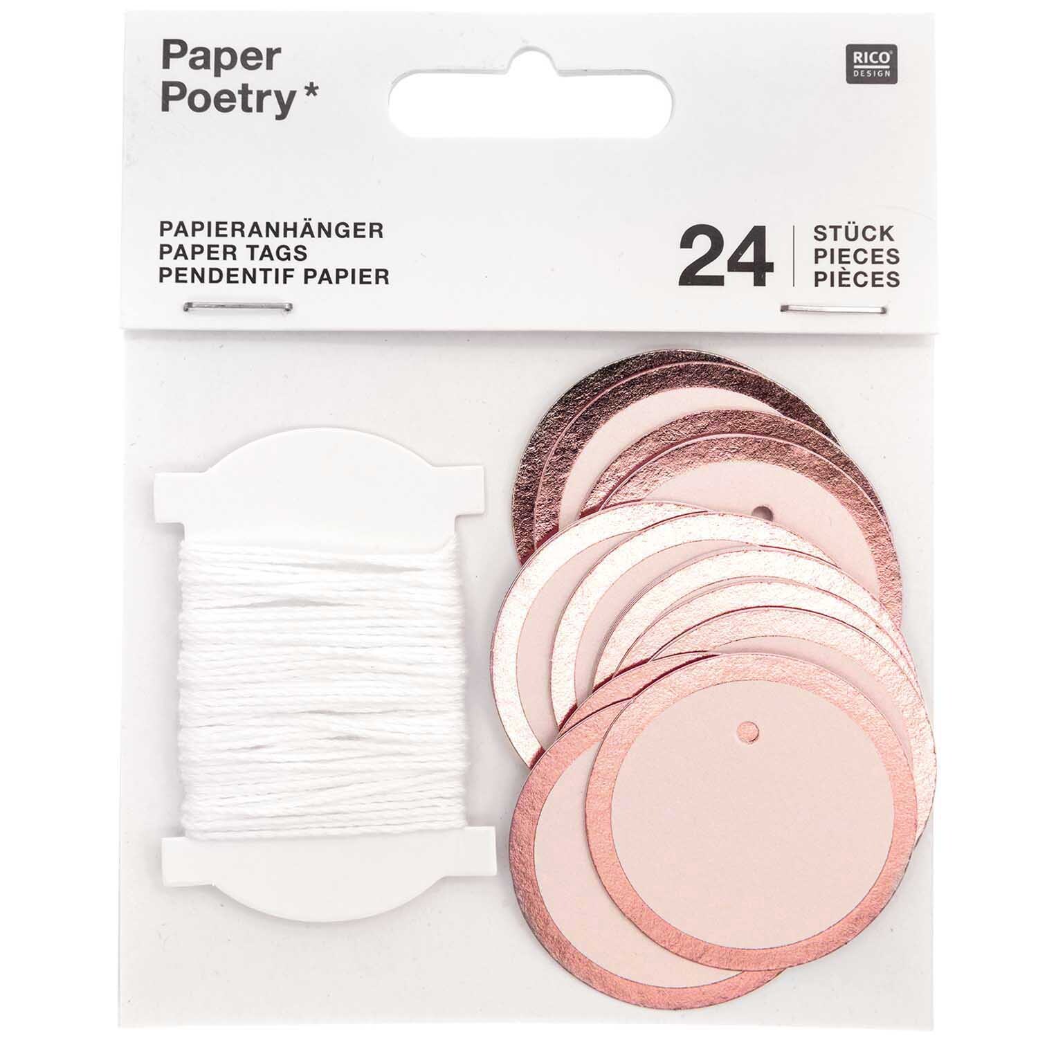 Paper Poetry Papieranhänger Kreise 4cm 24 Stück Farbe Puder von Rico Design Paper Poetry Papieranhänger Kreise 4cm, 24 Stück, in zarten Pudertönen mit Faden, ideal für kreative Projekte.