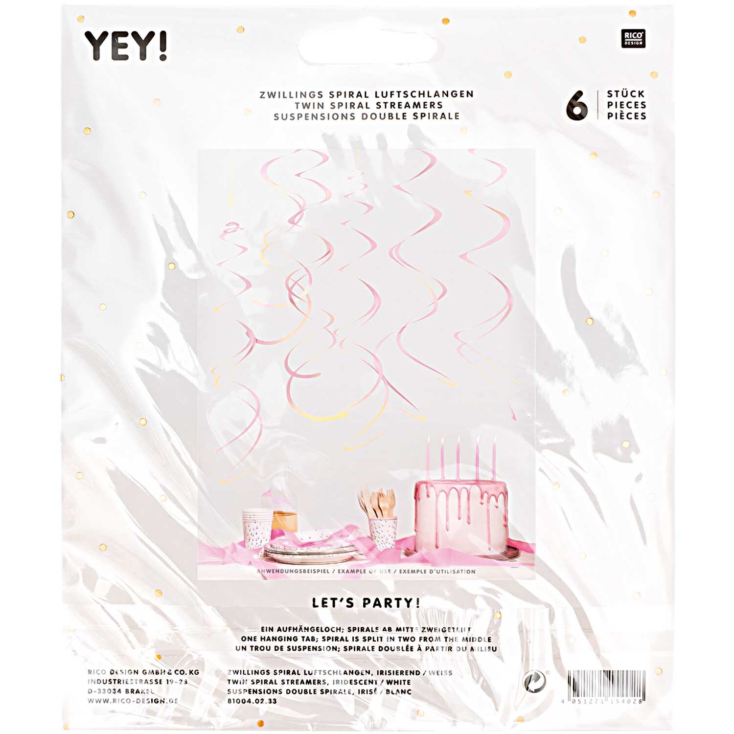 Spiralluftschlangen 60cm 6 Stück Farbe Irisierend-Weiß von Rico Design Spiralluftschlangen 60cm 6 Stück, irisierend-weiß, dekorativ für Partys, von Rico Design.
