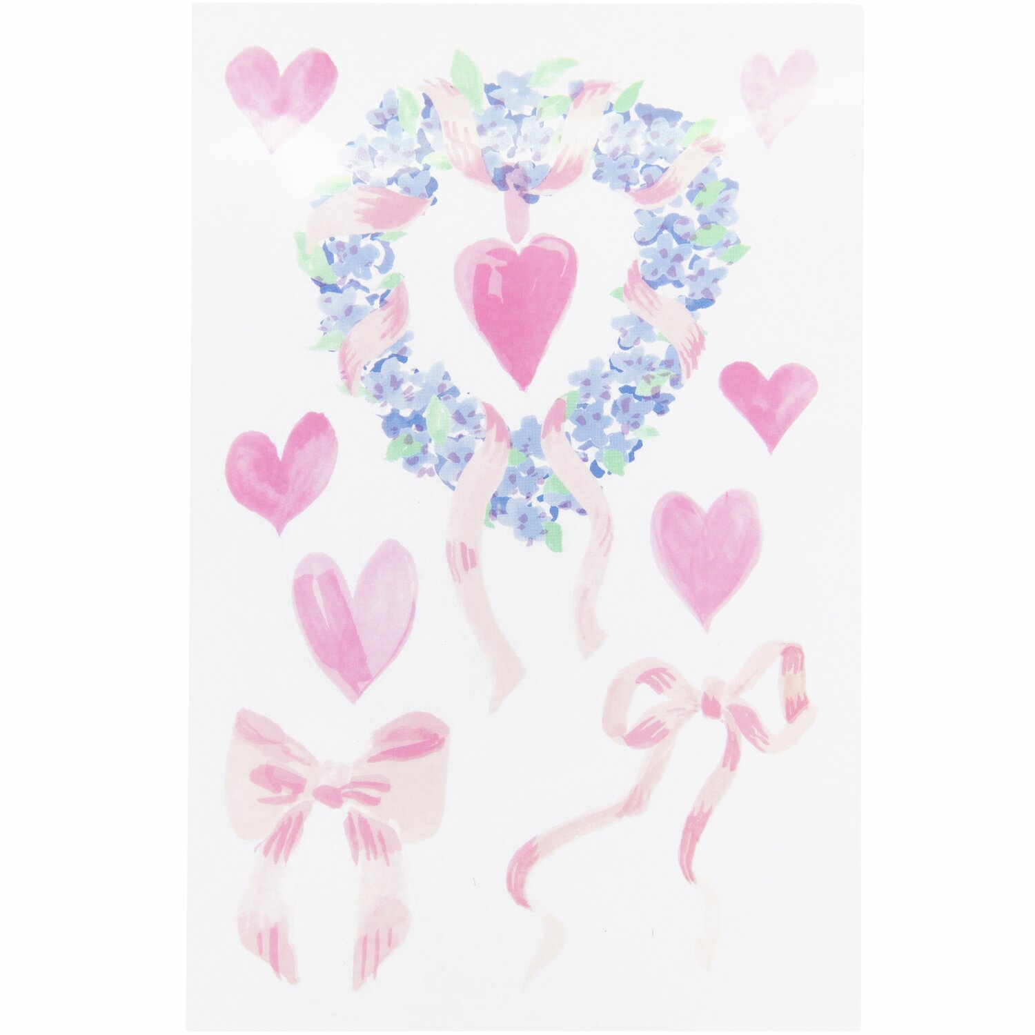 Transfermotiv Painted Love: Herzkranz mit blauen Blumen und rosa Schleifen von Rico Design auf 1 Blatt.