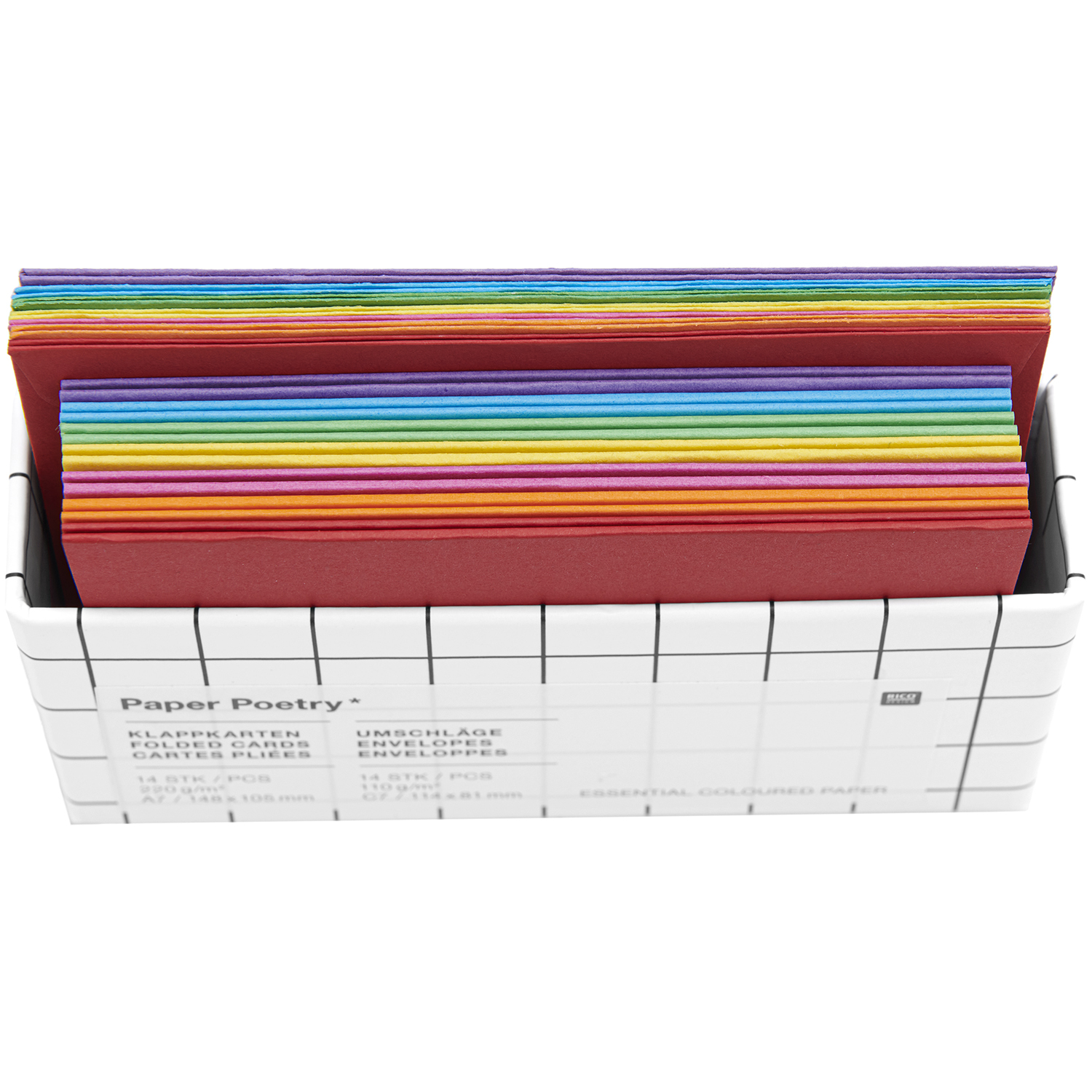 Paper Poetry Kartenset Rainbow classic A7/C7 28-teilig von Rico Design Paper Poetry Kartenset Rainbow classic A7/C7, 28-teilig, zeigt bunte Karten in einer Box. Ideal für kreative Projekte.
