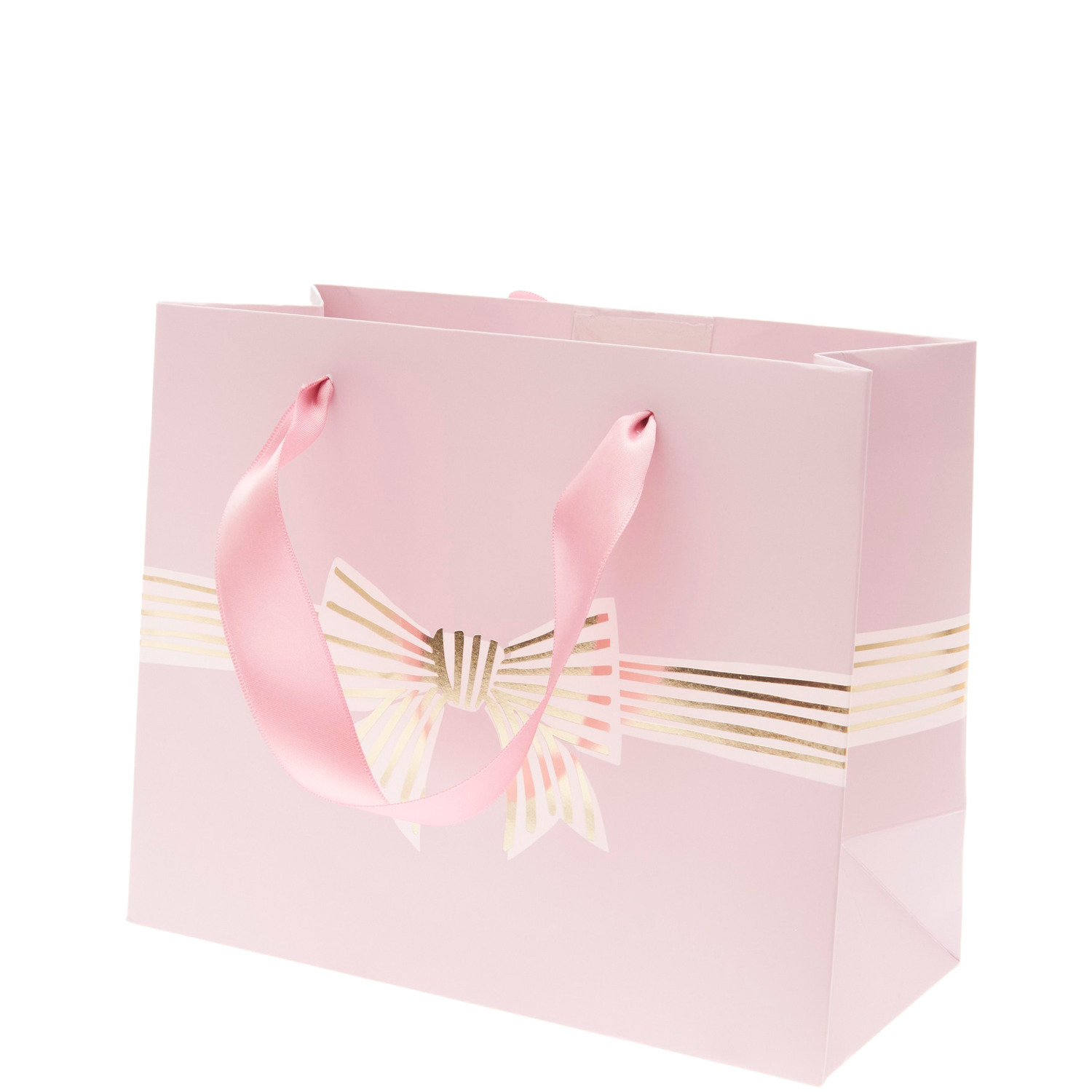 Geschenktüte Schleife Rosa S mit dekorativer Schleife und Tragegriffen, ideal für Geschenke. Maße: 22x18x10 cm.