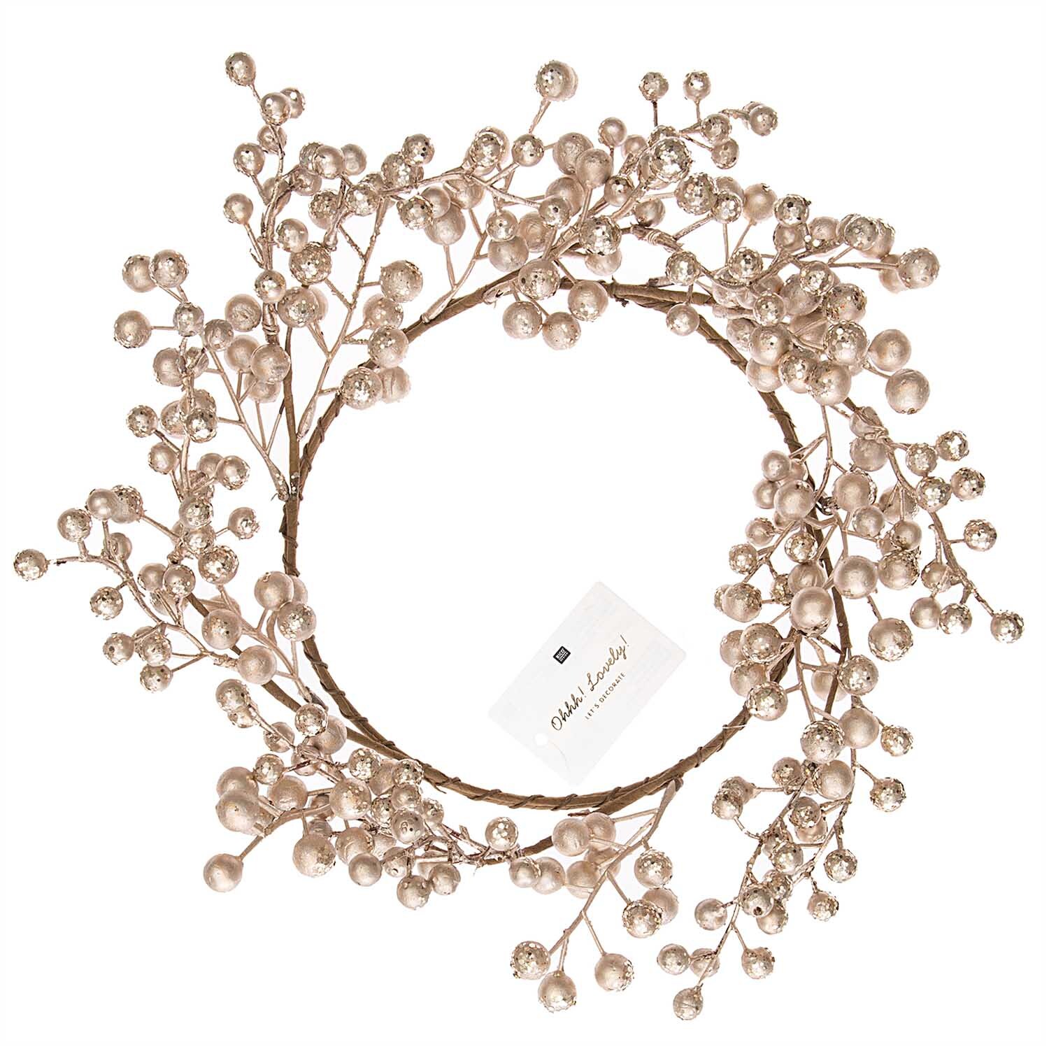 Beerenkranz mit Glitter champagner-gold Ø17cm von Rico Design