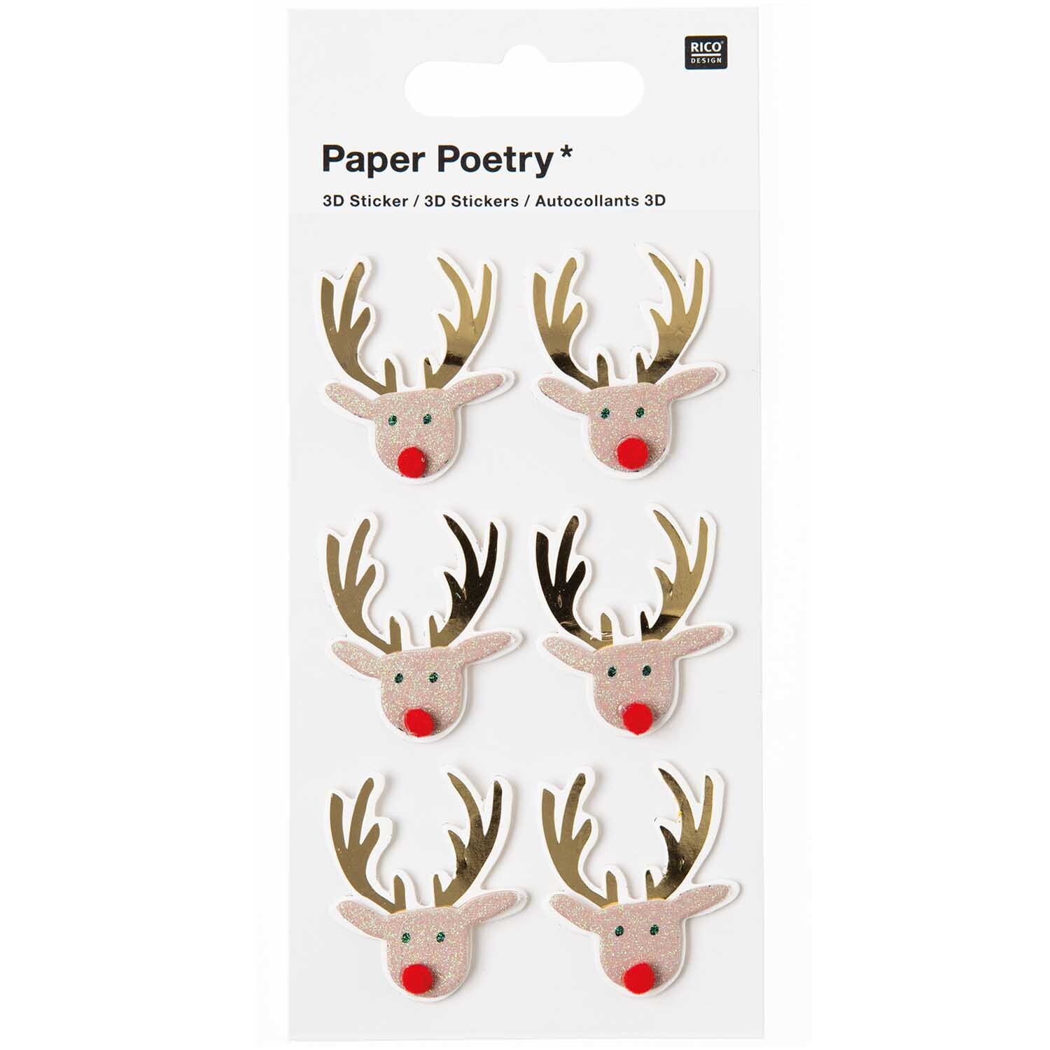 Paper Poetry 3D Sticker Rentier braun von Rico Design