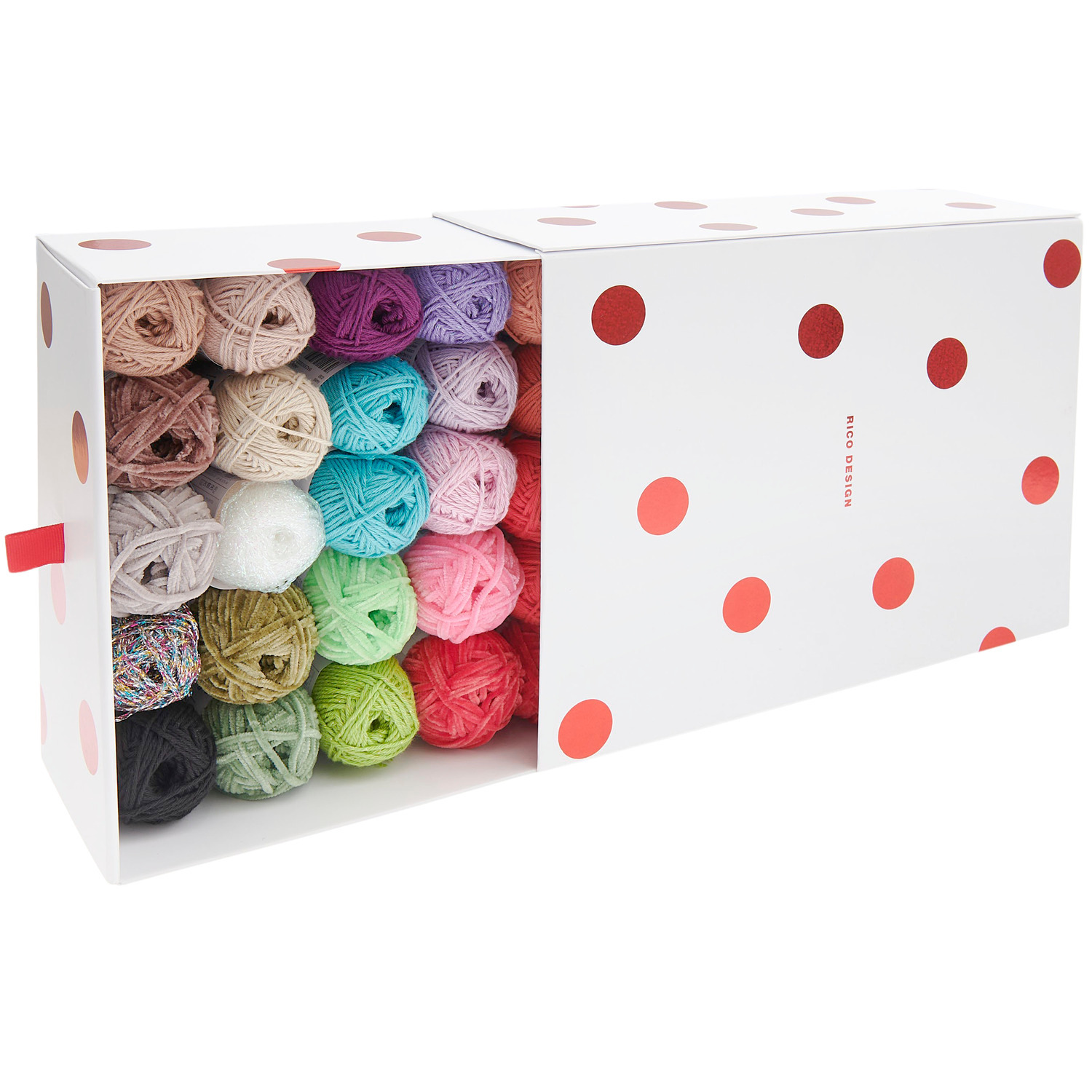 Ricorumi Shrooom Garn-Set von Rico Design in einer Box mit 35 bunten Garnen, ideal für kreative Projekte.