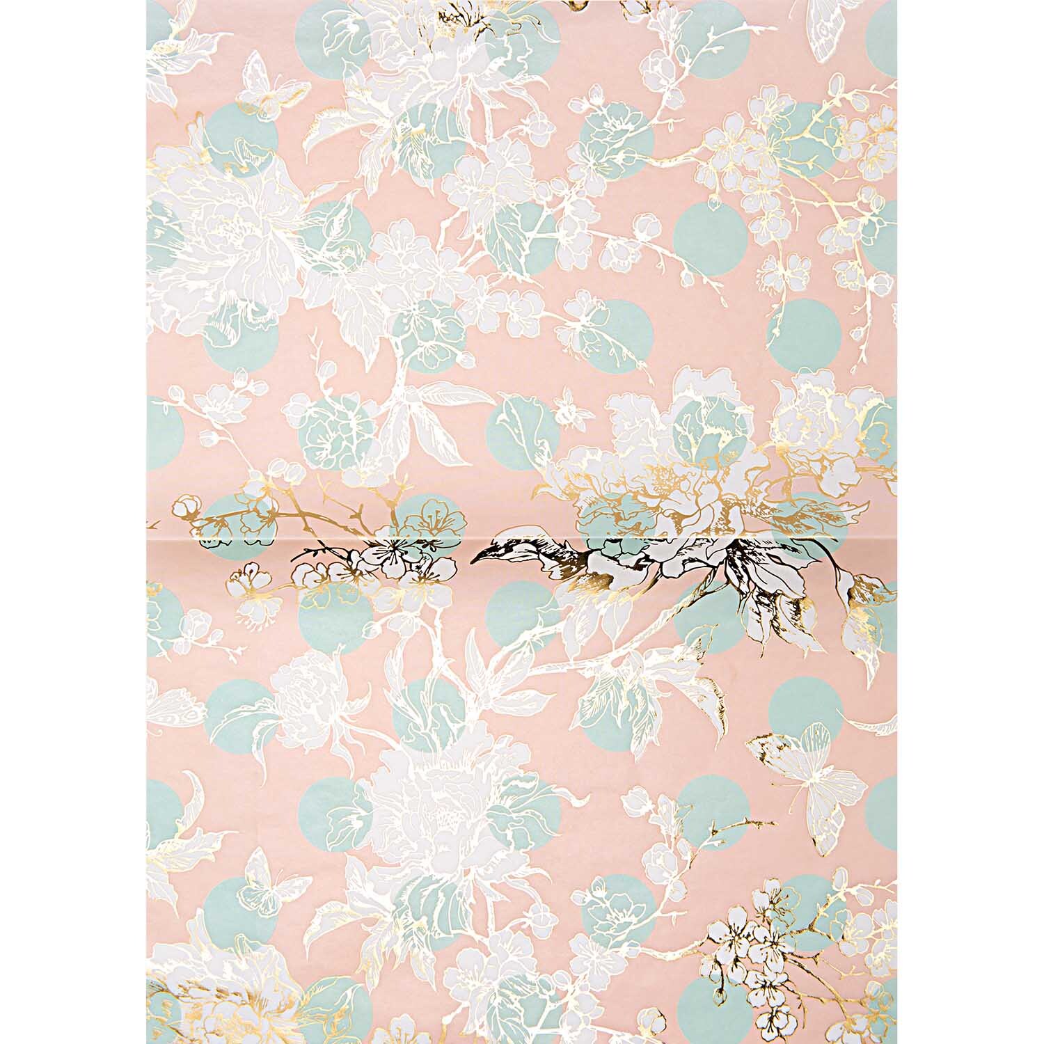 Paper Patch Papier Schmetterlinge 30x42cm Hot Foil zeigt ein florales Muster in Pastelltönen mit Schmetterlingen, ideal für kreative Projekte.