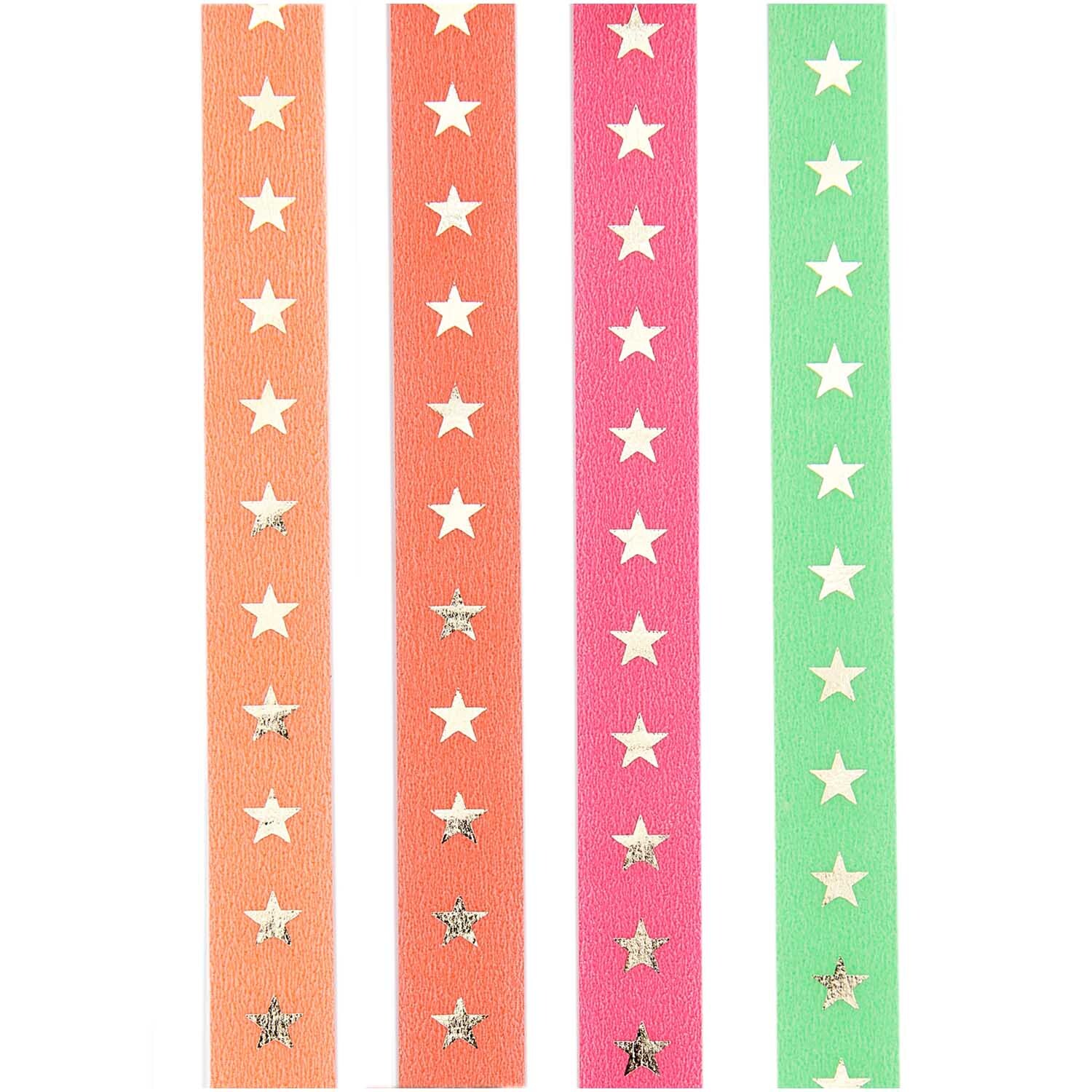 Paper Poetry Tape Set Sterne neon 4-teilig von Rico Design Paper Poetry Tape Set Sterne neon, 4-teilig, zeigt bunte Klebebänder mit weißen Sternen.