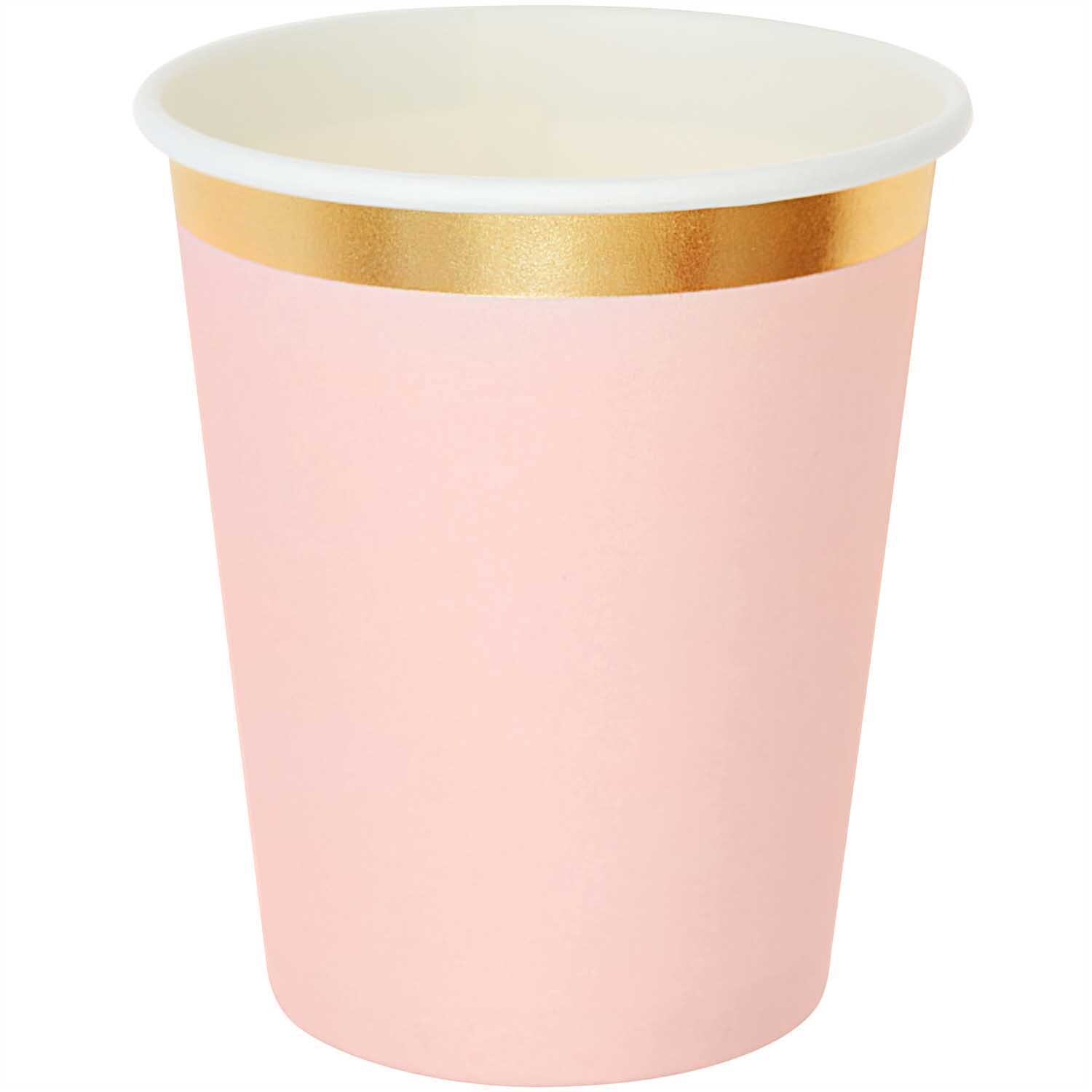 Pappbecher rosa-gold 250ml 10 Stück von Rico Design. Eleganter Becher mit goldener Verzierung.