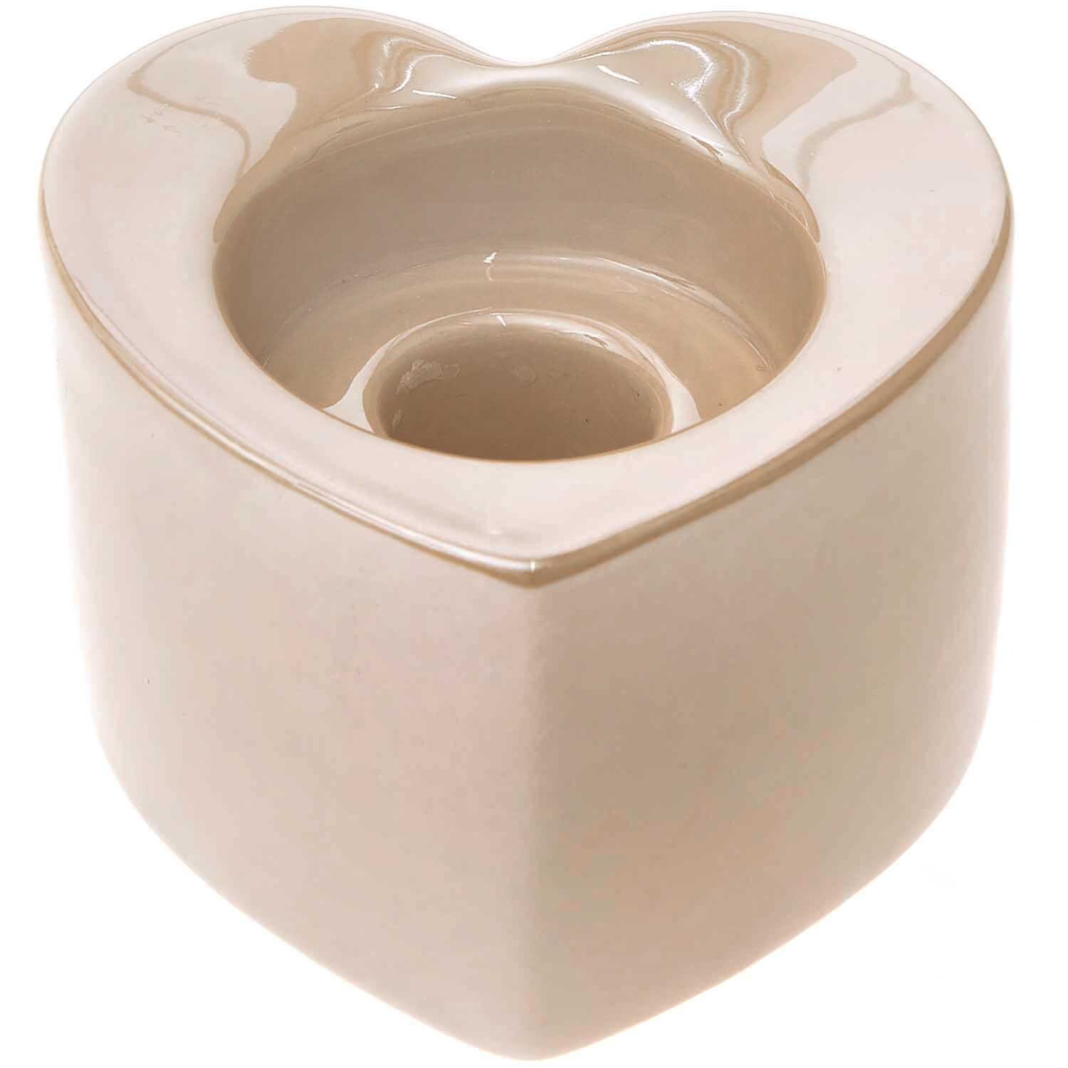 Keramik Kerzen- & Teelichthalter in Herzform, cremefarben, von Rico Design, ideal für stimmungsvolle Dekorationen.