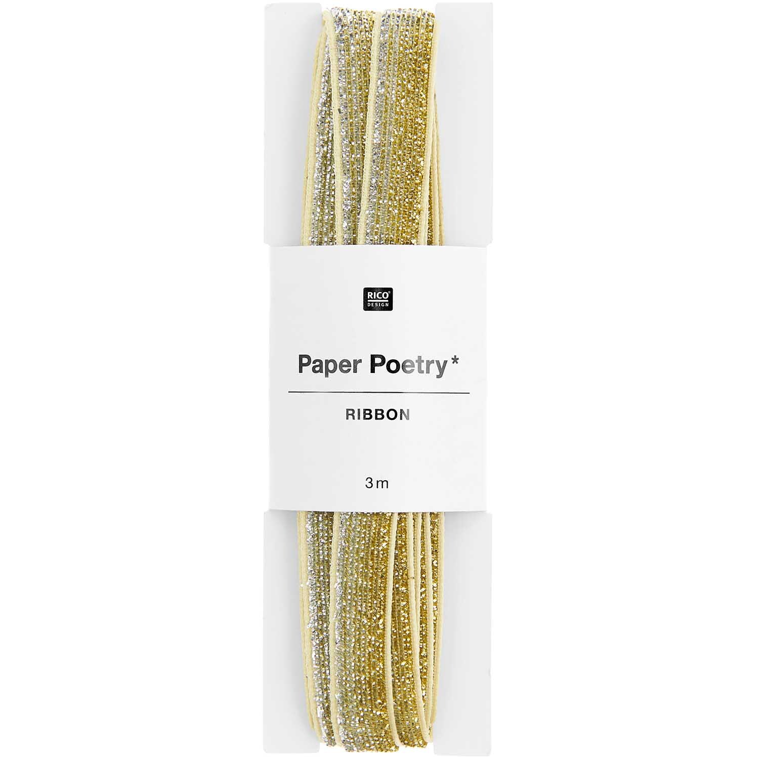 Paper Poetry Glitzerband 10mm 3m Farbe Silber-Gold von Rico Design Paper Poetry Glitzerband in Silber-Gold von Rico Design, 10mm breit, 3m lang, ideal für kreative Projekte.