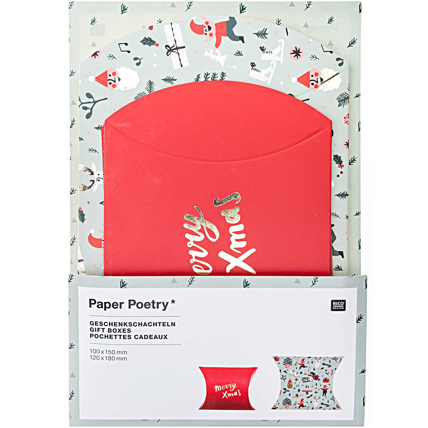 Paper Poetry Geschenkschachteln Jolly Christmas Classic, 6 Stück, rot und weiß, mit festlichem Weihnachtsmotiv. Ideal für Geschenke.