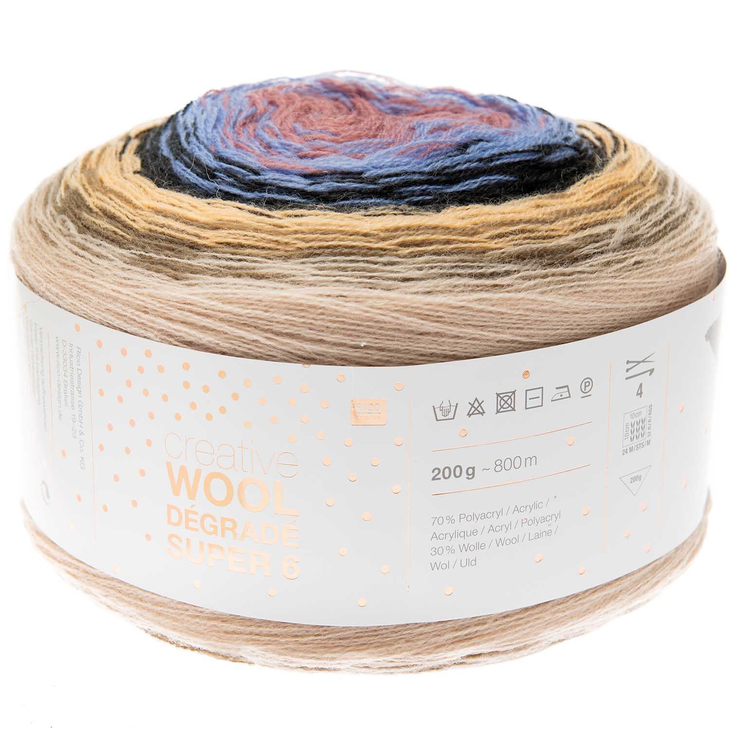 Creative Wool Dégradé Super6 von Rico Design, 200g, 800m. Farbverlauf in Blau-Puder.