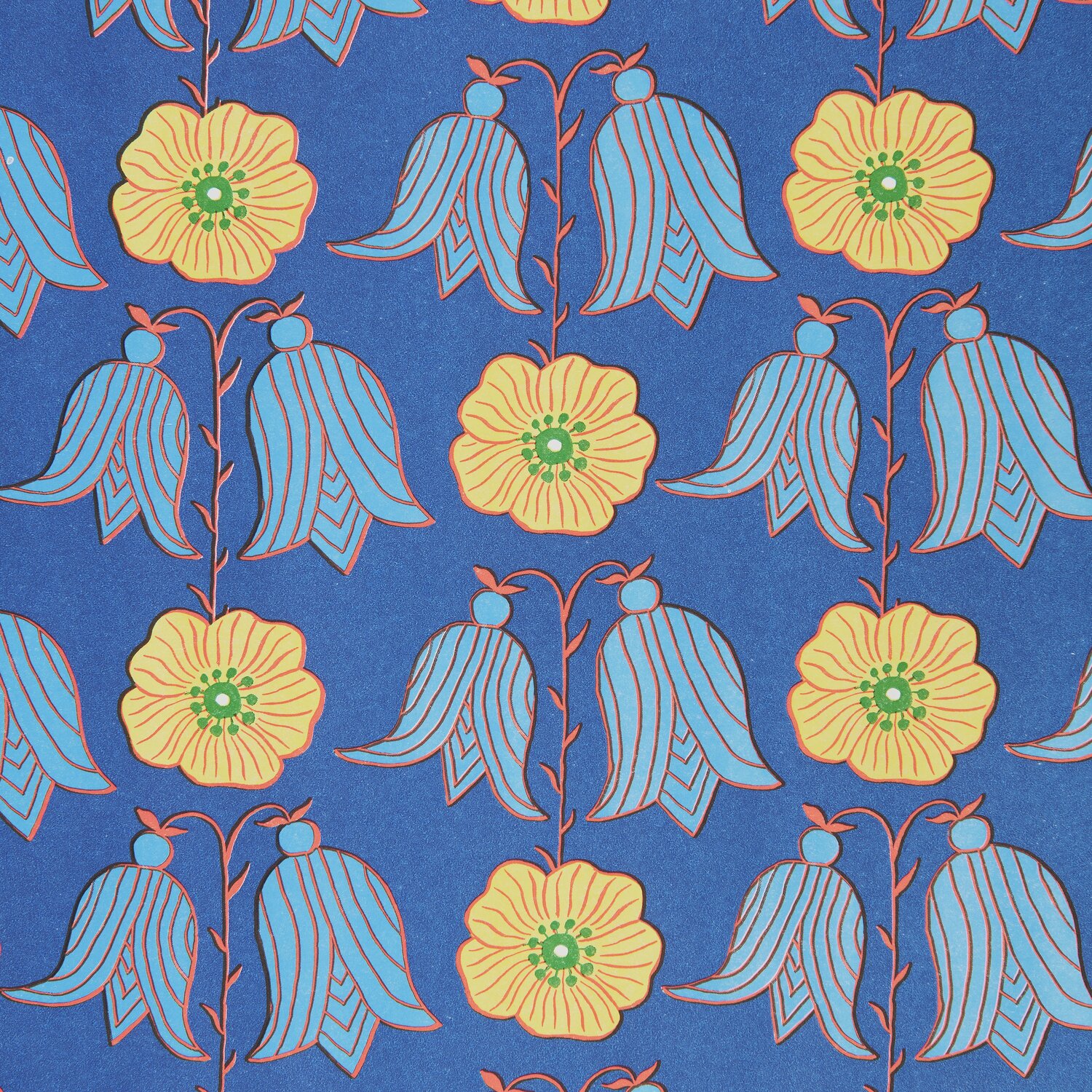 Geschenkpapier Butterblume/Glockenblumen 70cm 2m 100 g/m² von Rico Design Geschenkpapier Butterblume/Glockenblumen mit blauem Hintergrund und gelben Blumenmuster von Rico Design. Ideal für kreative Verpackungen.